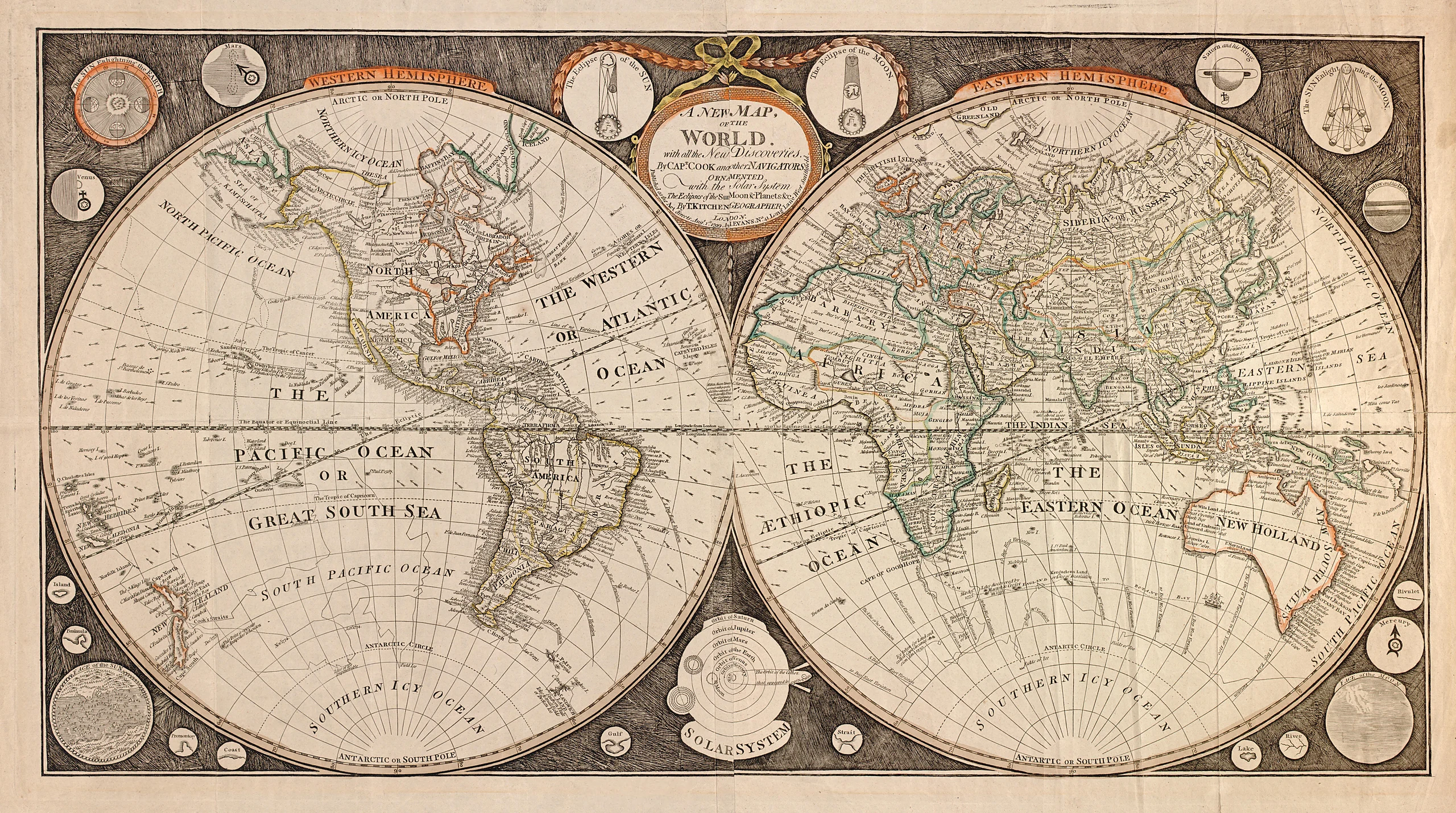 A new map of the world : with all the new discoveries by Capt. Cook and other navigators : ornamented with the Solar Sys