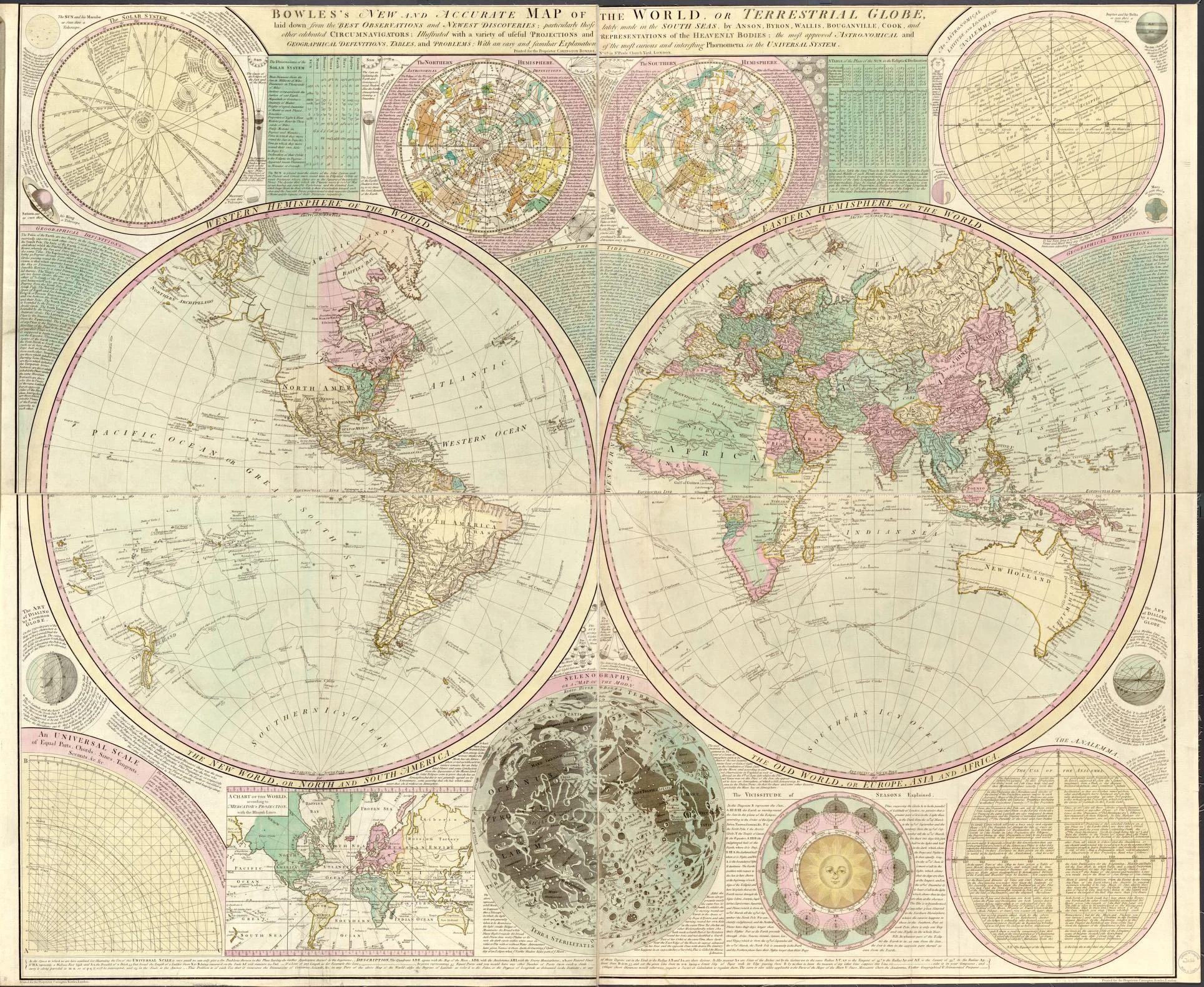 Bowles's new and accurate map of the world, or Terrestrial globe : laid down from the best observations and newest disco