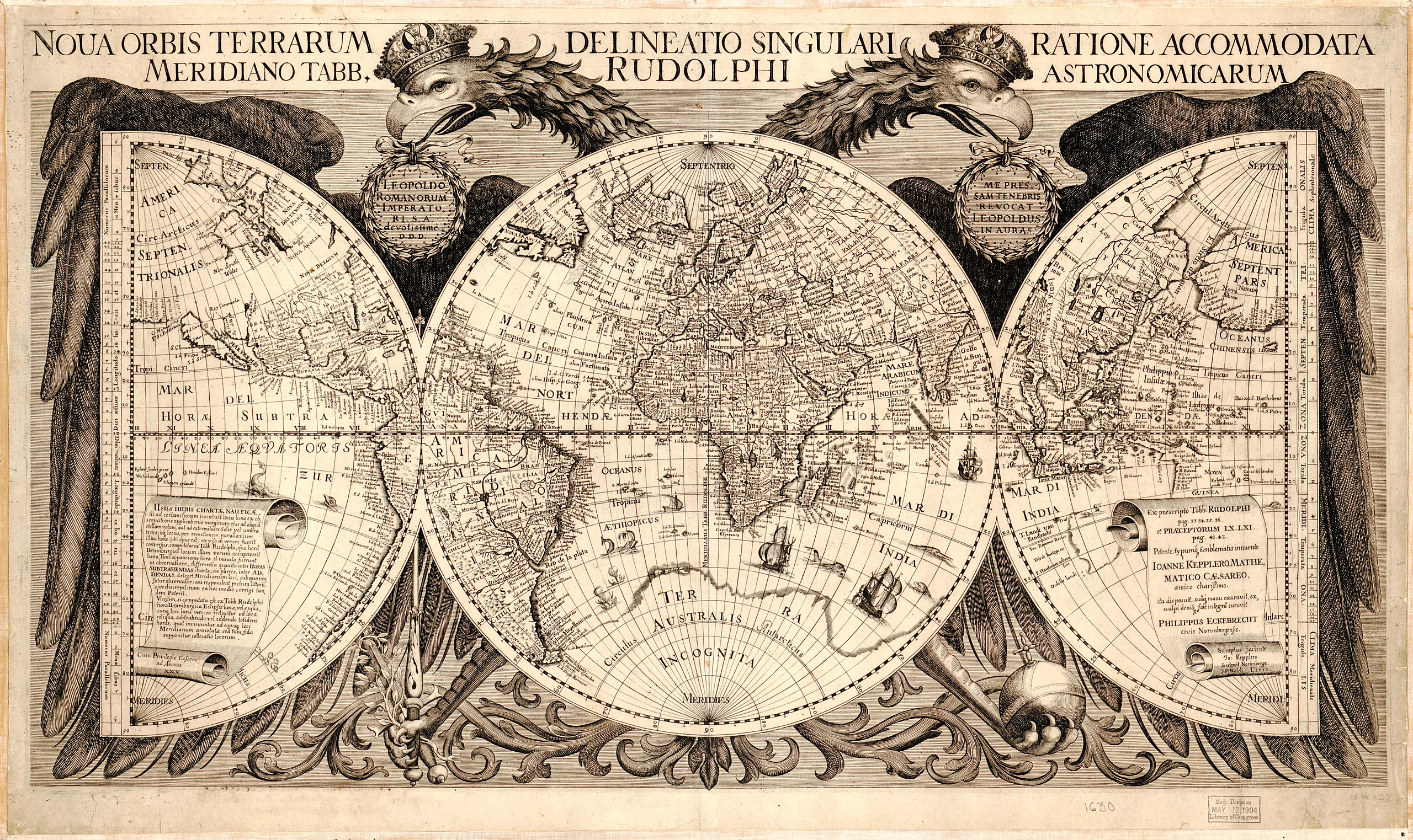 Noua orbis terrarum delineatio singulari ratione accommodata meridiano tabb. Rudolphi astronomicarum