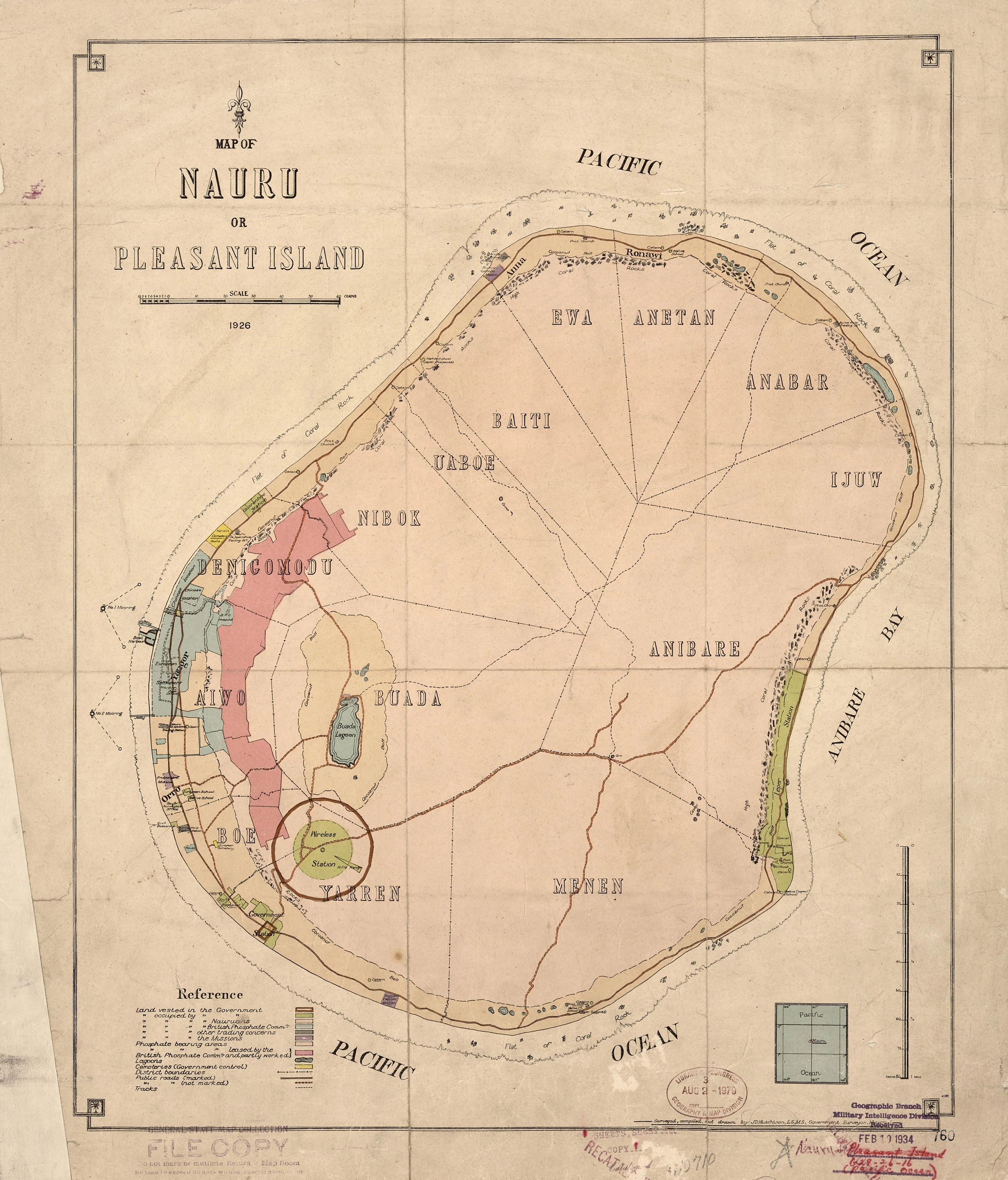Map of Nauru or Pleasant Island