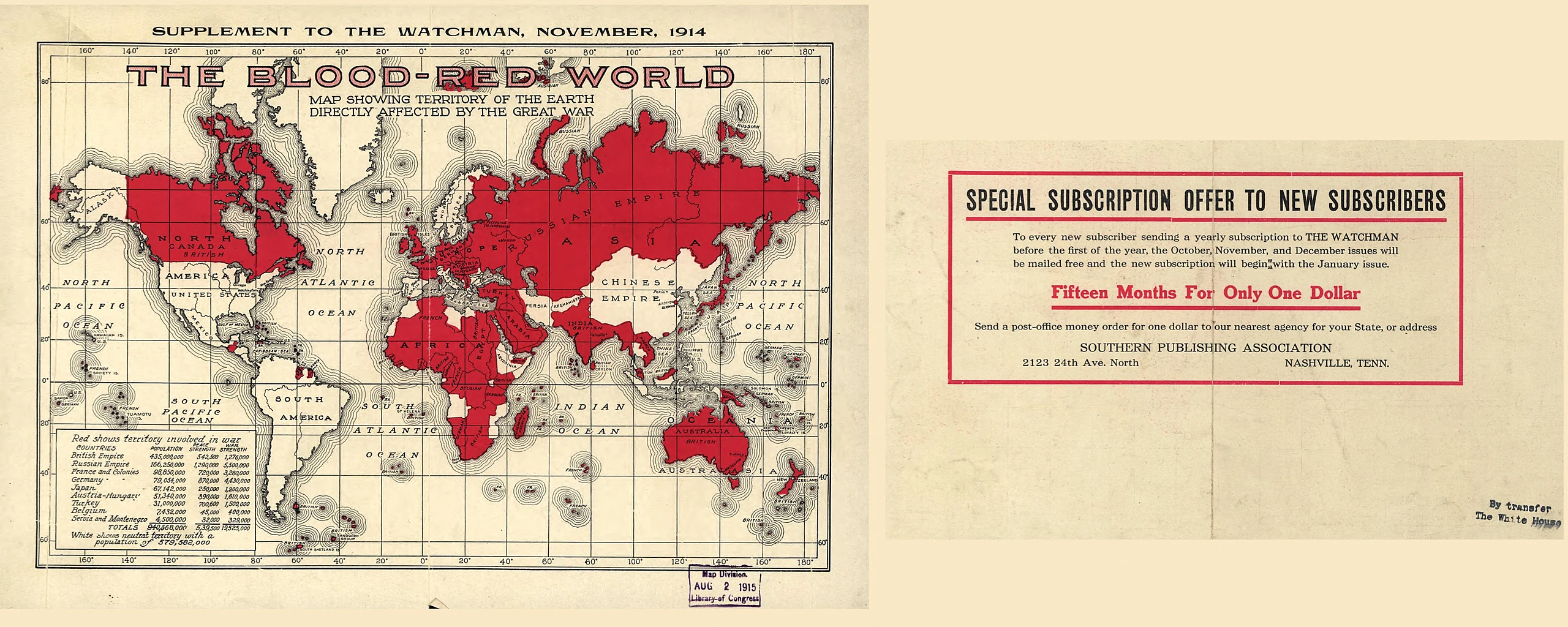 The blood-red world : map showing territory of the Earth directly affected by the Great War