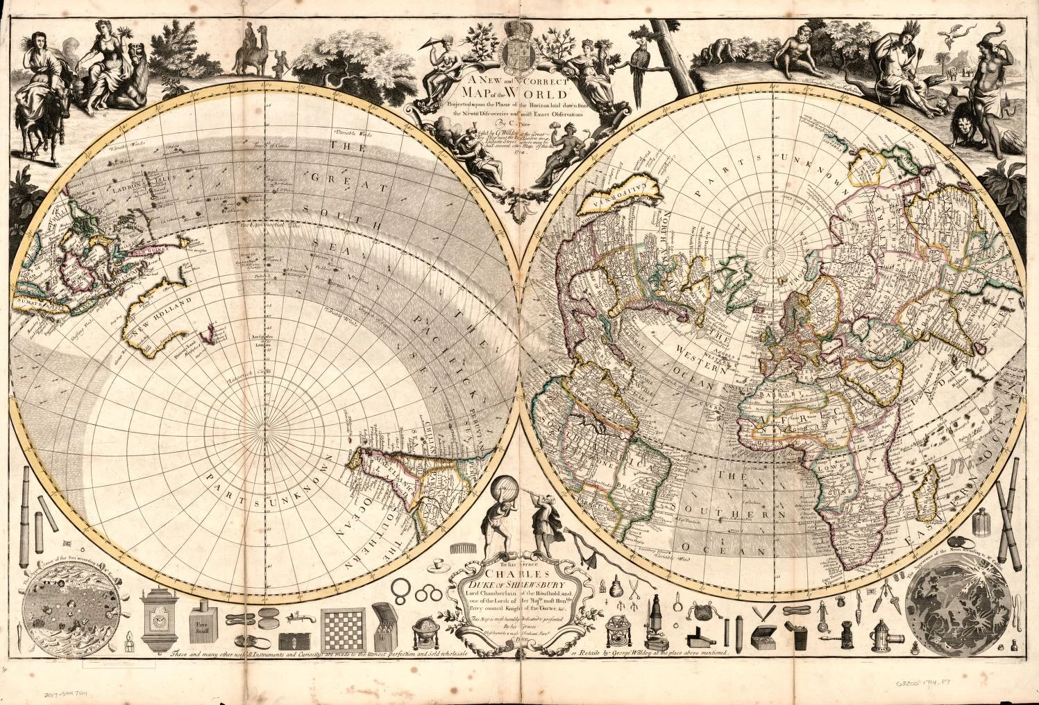 A new and correct map of the world projected upon the plane of the horizon laid down from the newest discoveries and mos