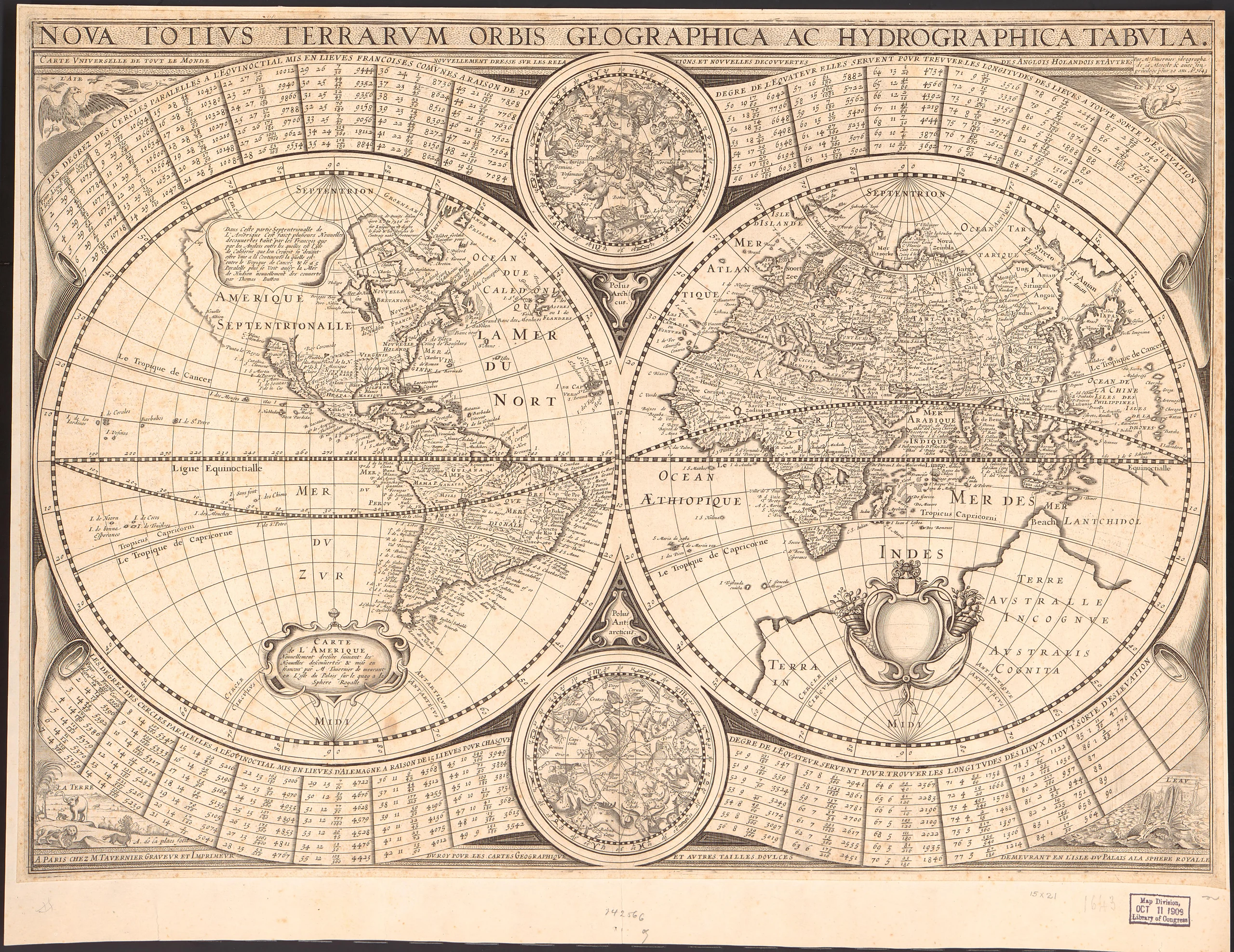 Nova totivs terrarvm orbis geographica ac hydrographica tabvla : carta vniverselle de tovt le monde