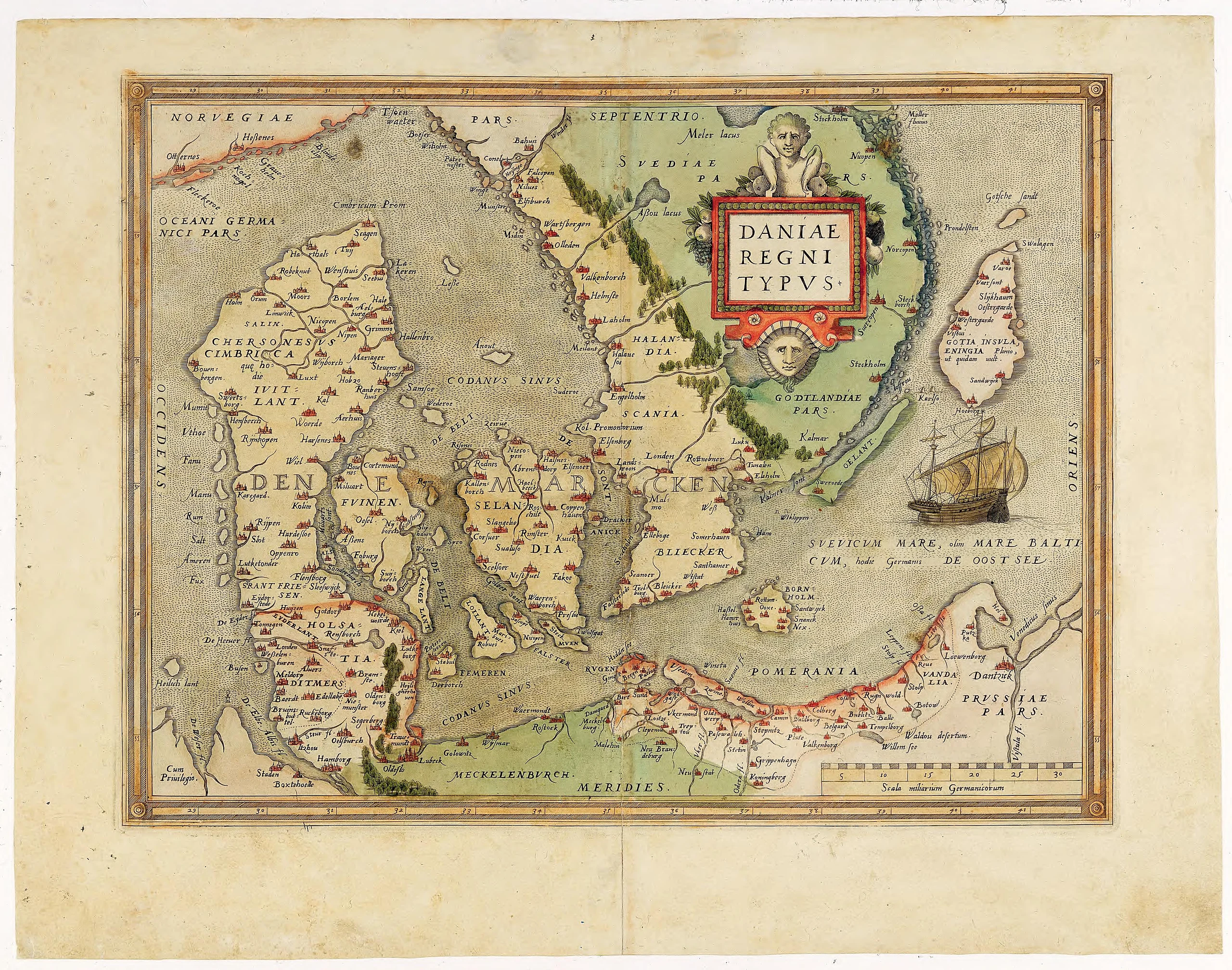 Map of Denmark from the Atlas "Theatrum orbis terrarum".