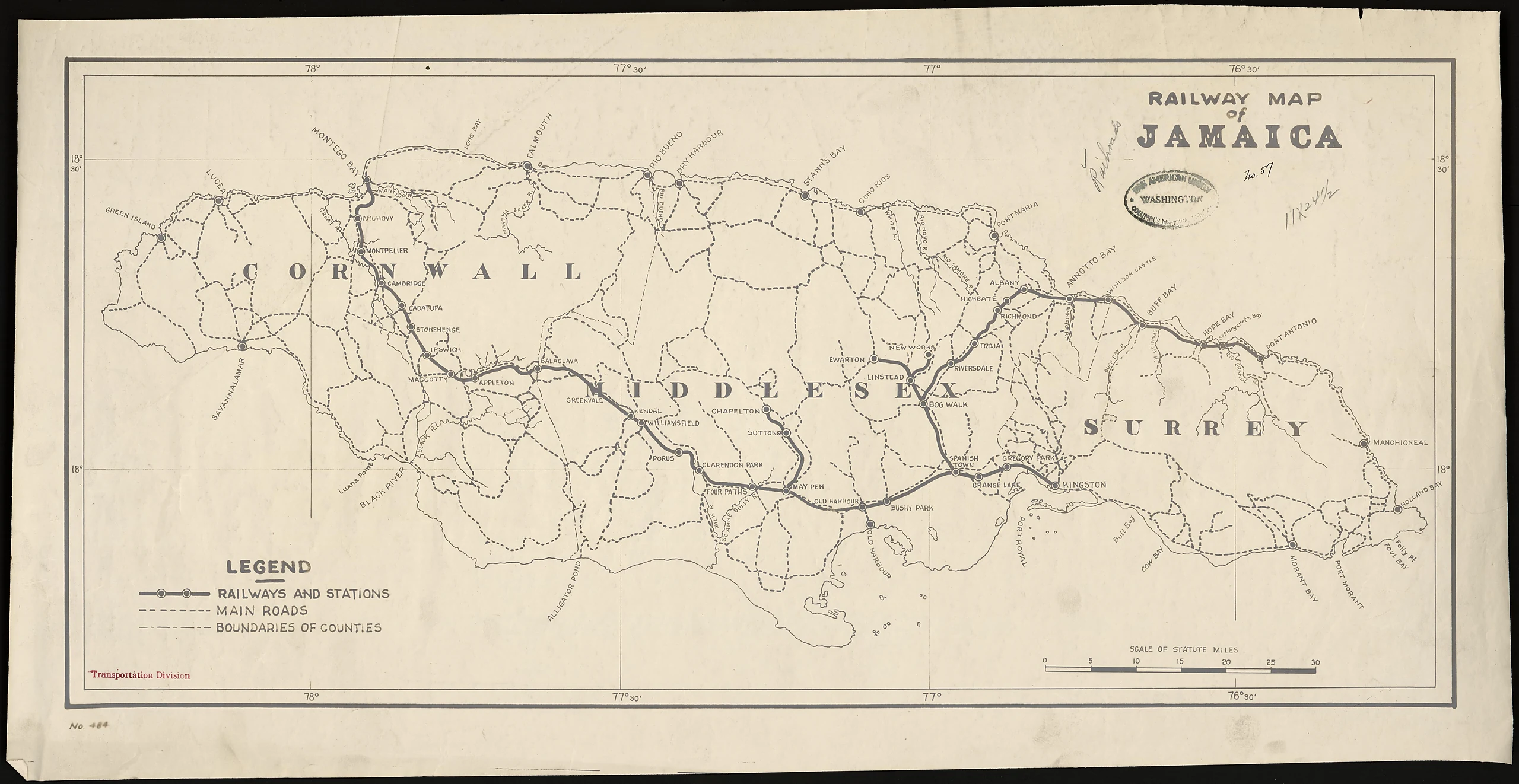 Railway Map of Jamaica.