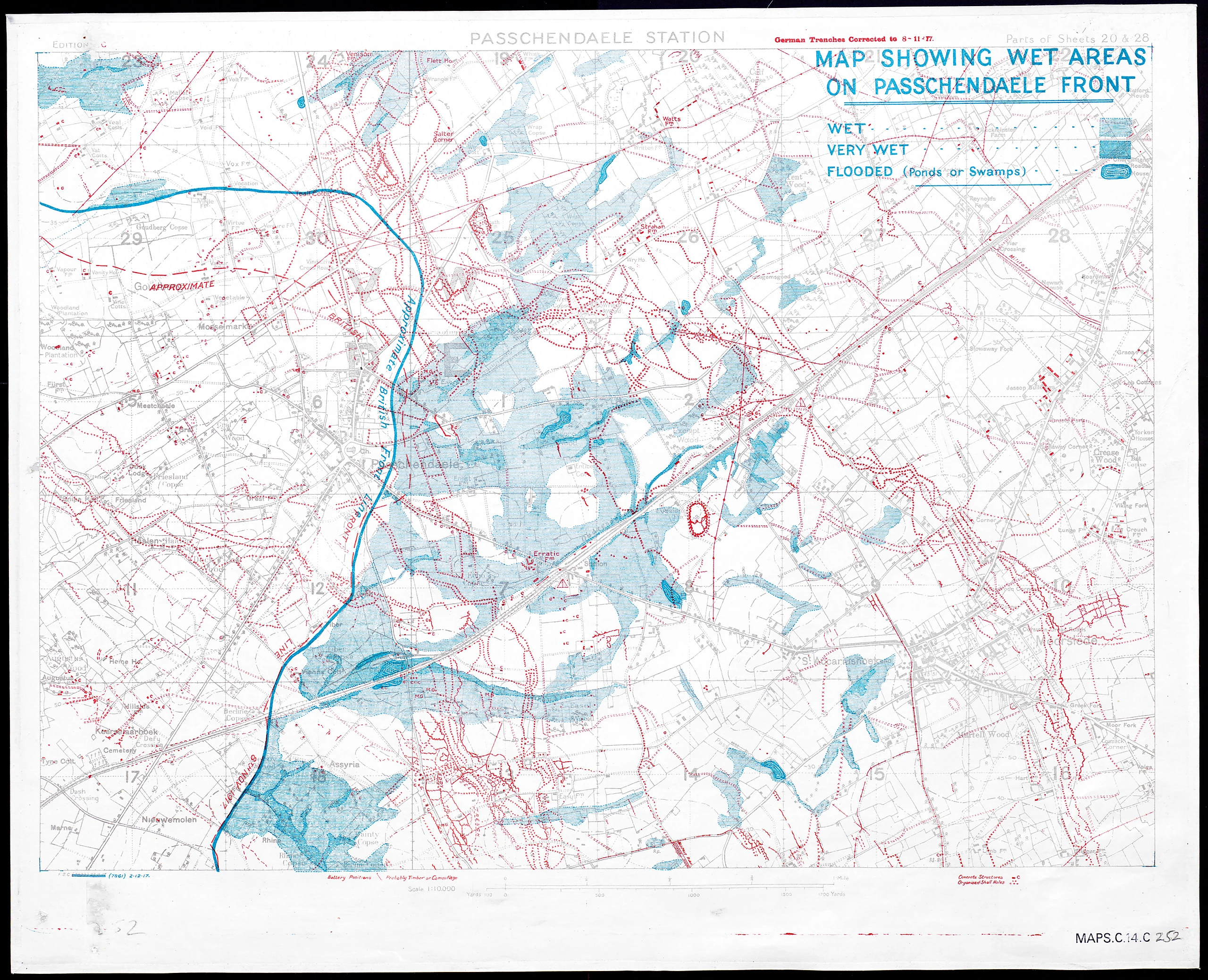 Map Showing Wet Areas on Passchendaele Front.