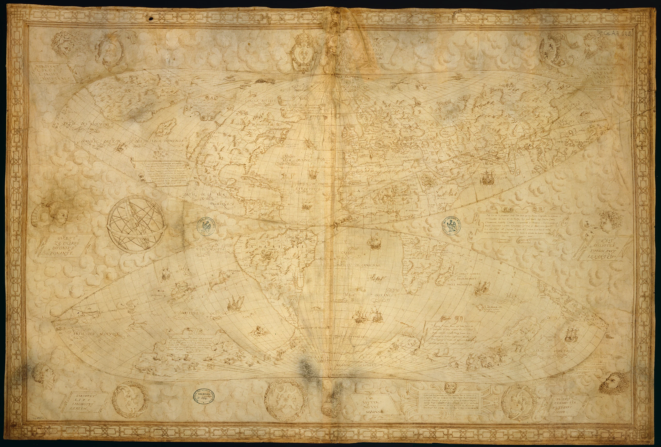 World Map in two Hemispheres (Bonne Projection), 1566.