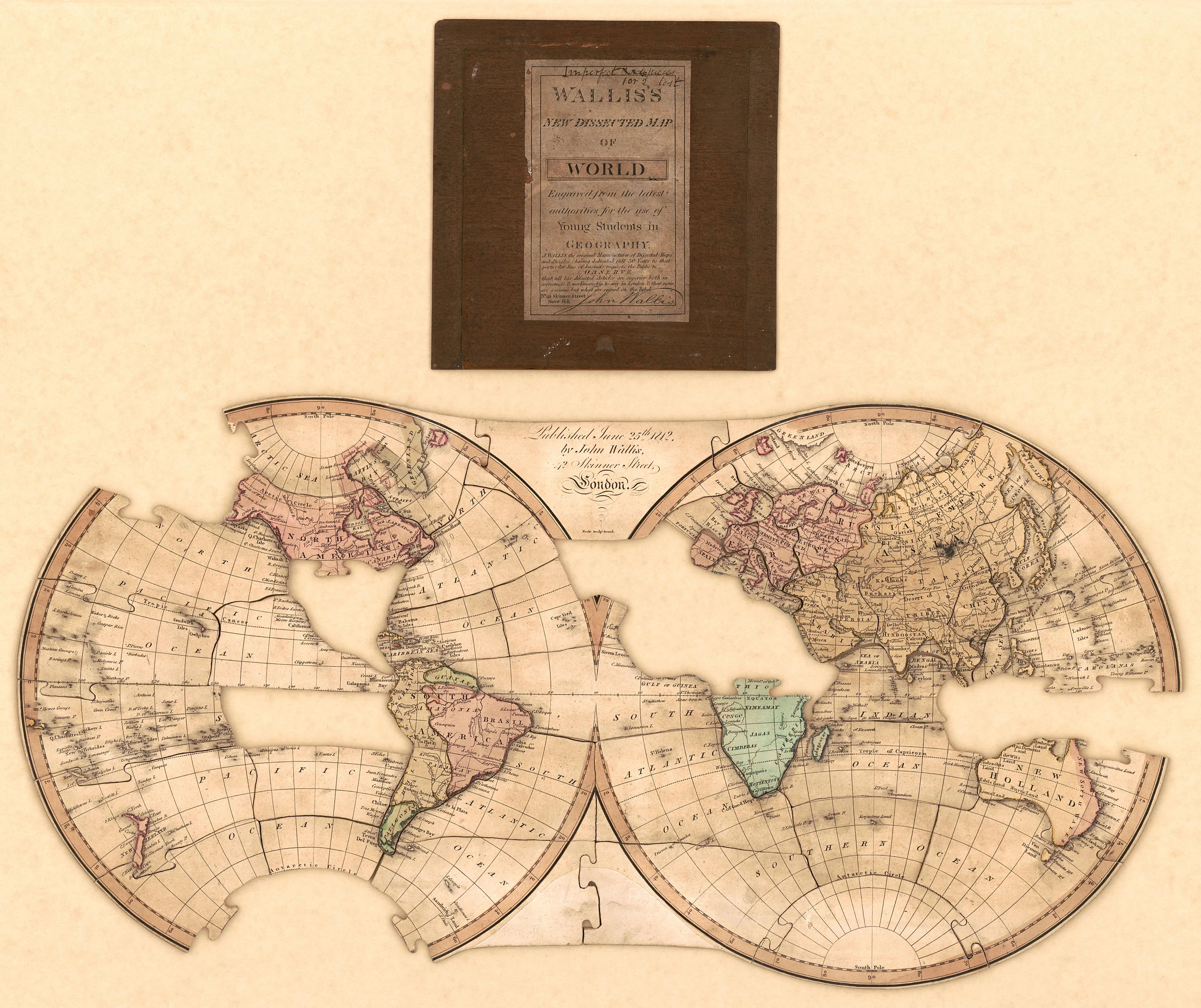 Wallis's New dissected map of world : engraved from the latest authorities for the use of young students in geography ;