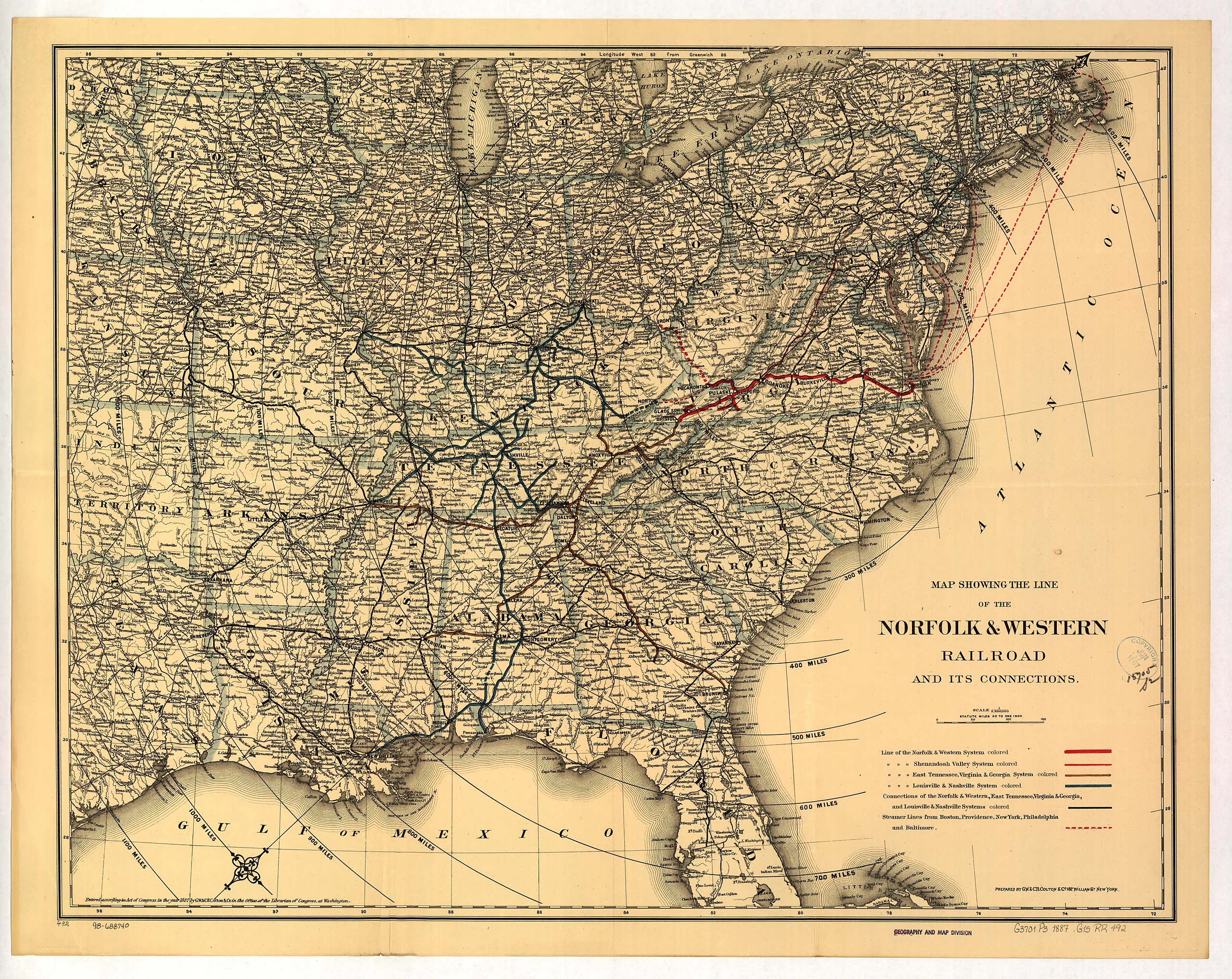 Map showing the Norfolk & Western Railroad and its connections