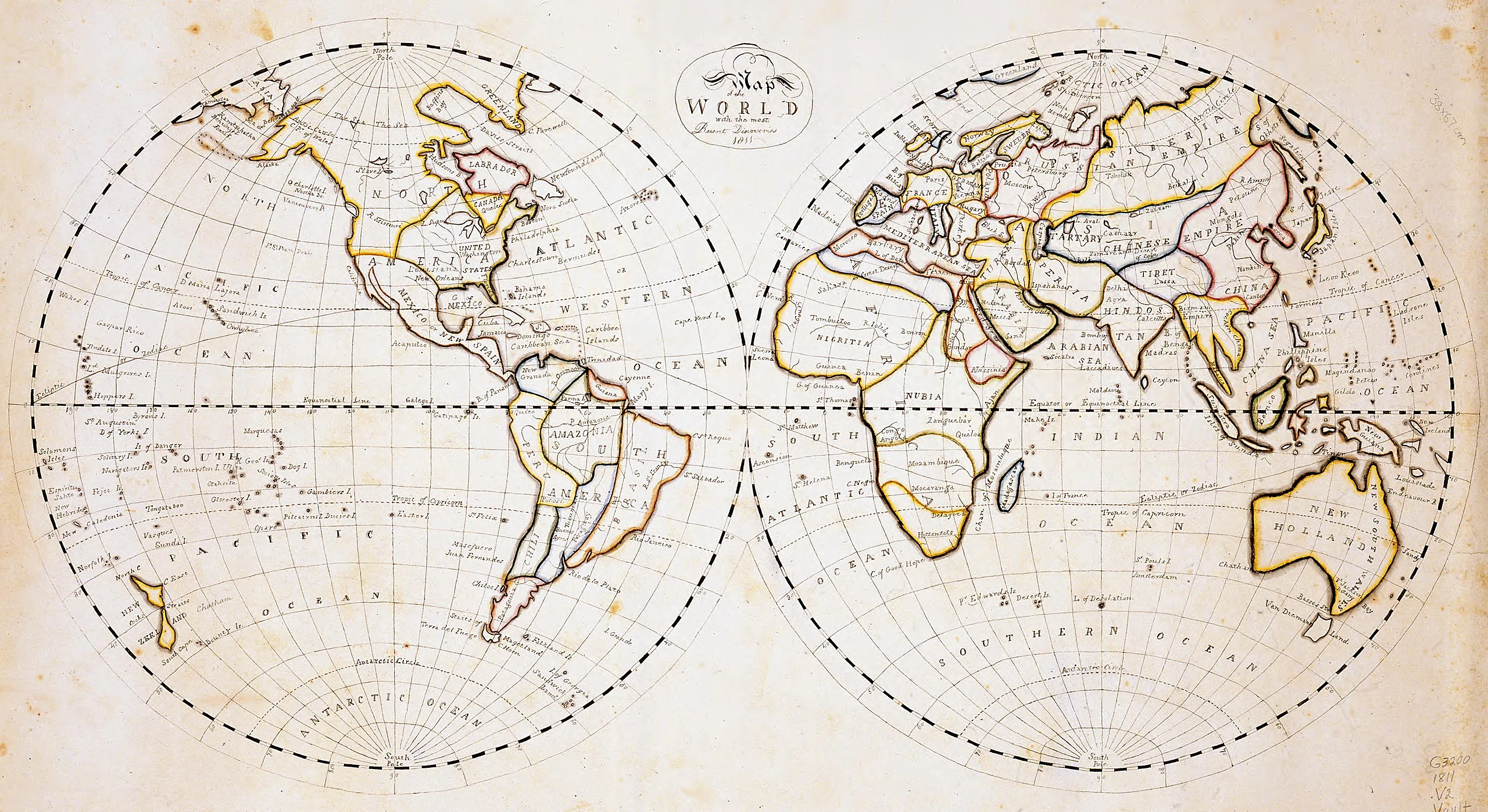 Map of the world with the most recent discoveries