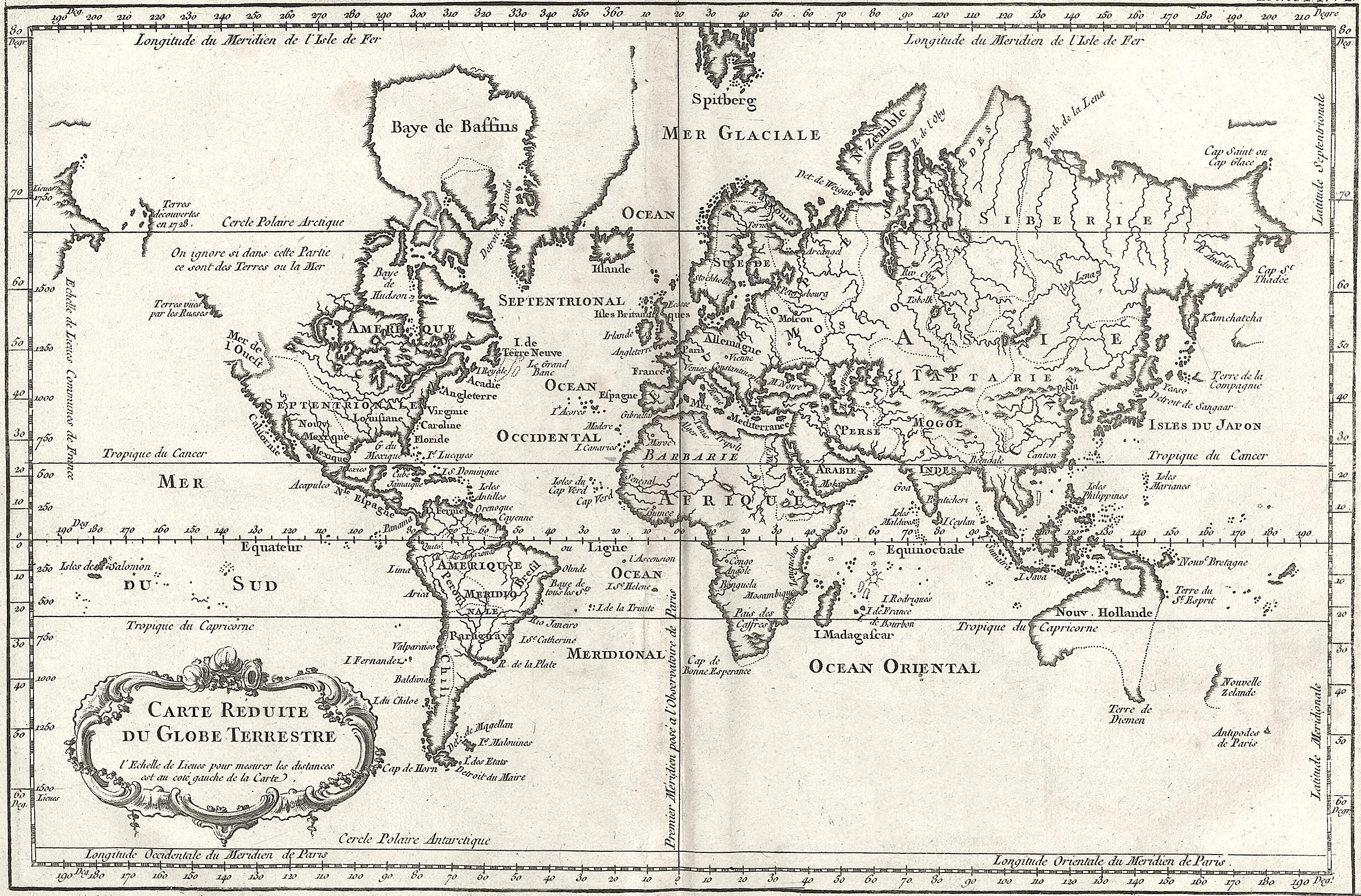 Carte Reduite du Globe Terrestre by Jacques-Nicolas Bellin 1764