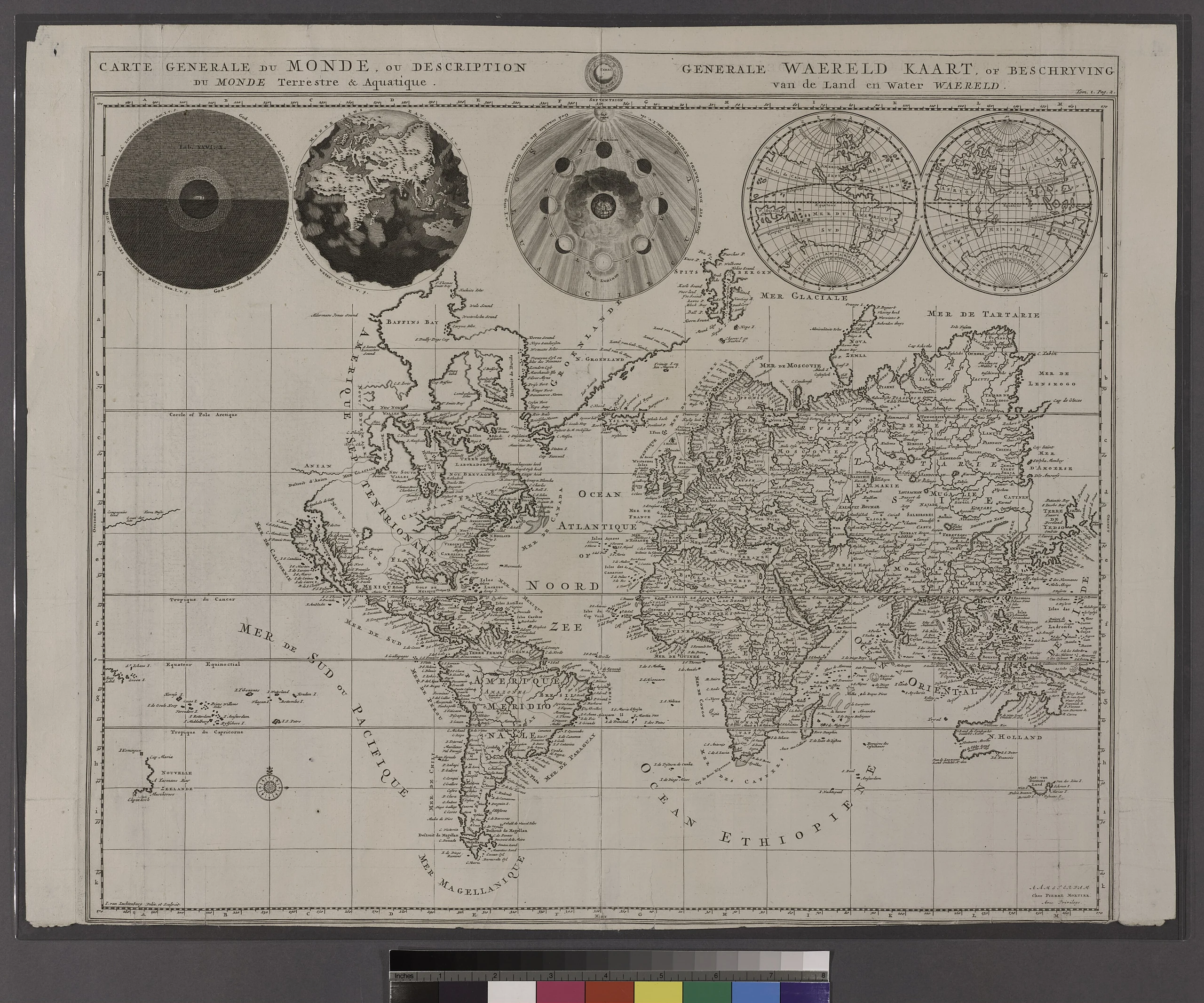 Carte generale du monde, ou, Description du monde terrestre and aquatique = Generale waereld kaart, of, Beschryving van