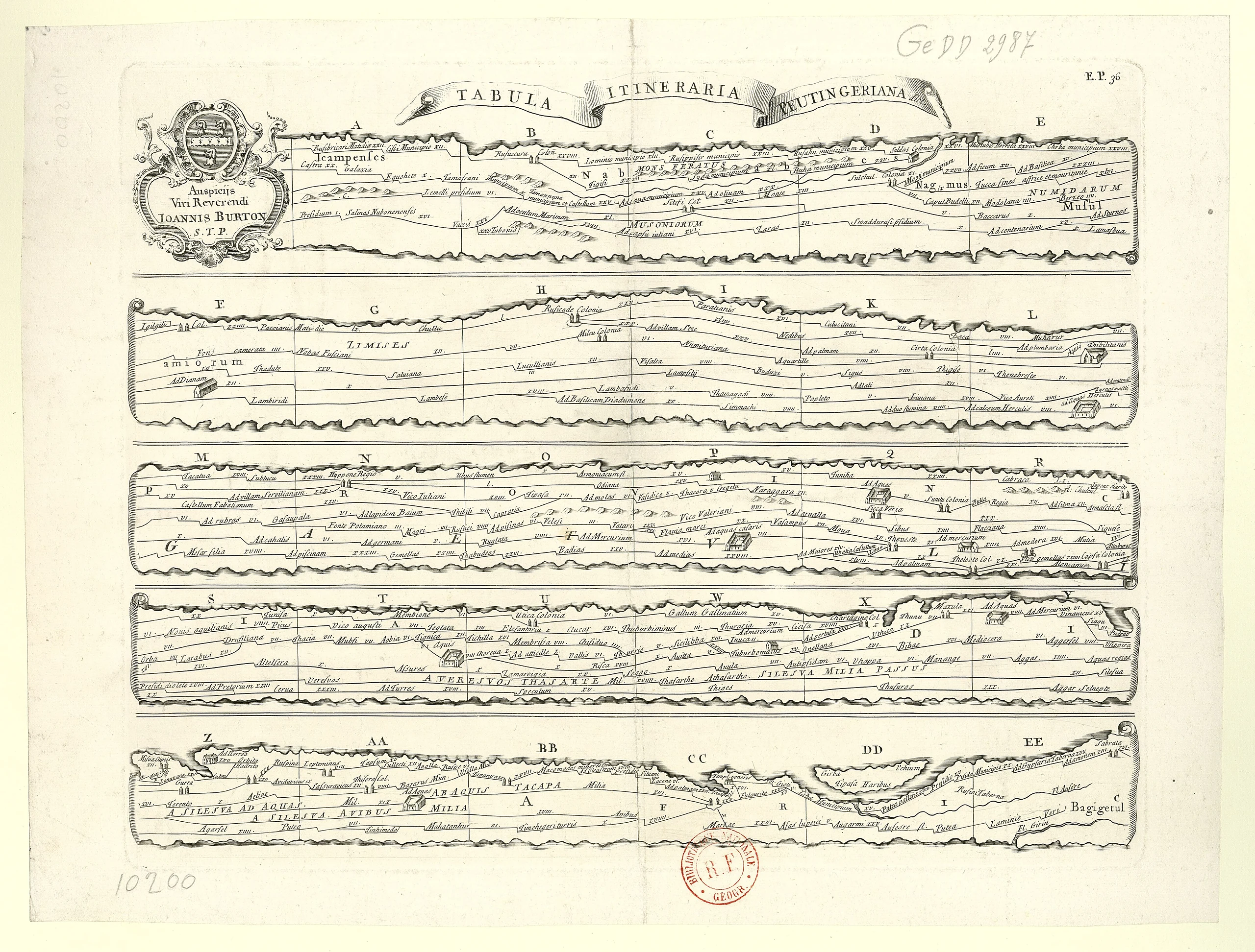 17th-century print of the Tabula itineraria Peutingeriana