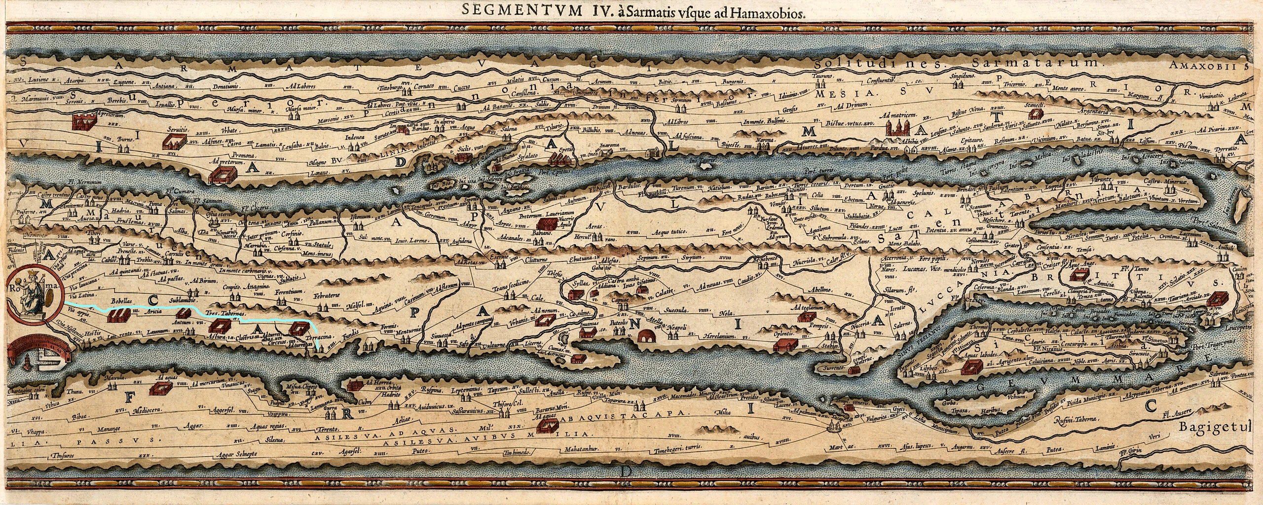 Segment IV of Ortelius’s “Tabula itineraria ex illustri Peutingerorum Bibliotheca quae Augustae Vindel. Est.”