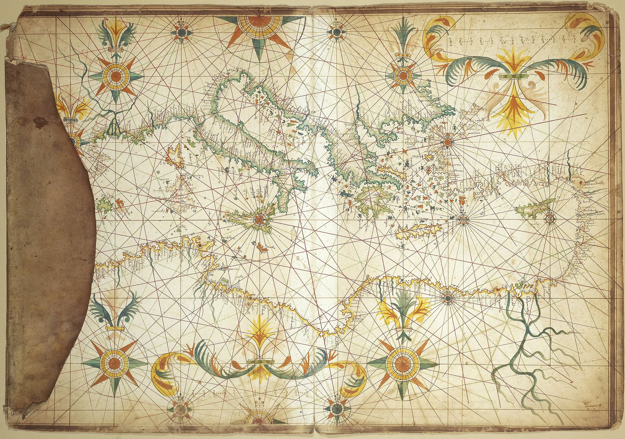 Portolan chart of the Mediterranean Sea by François Ollive