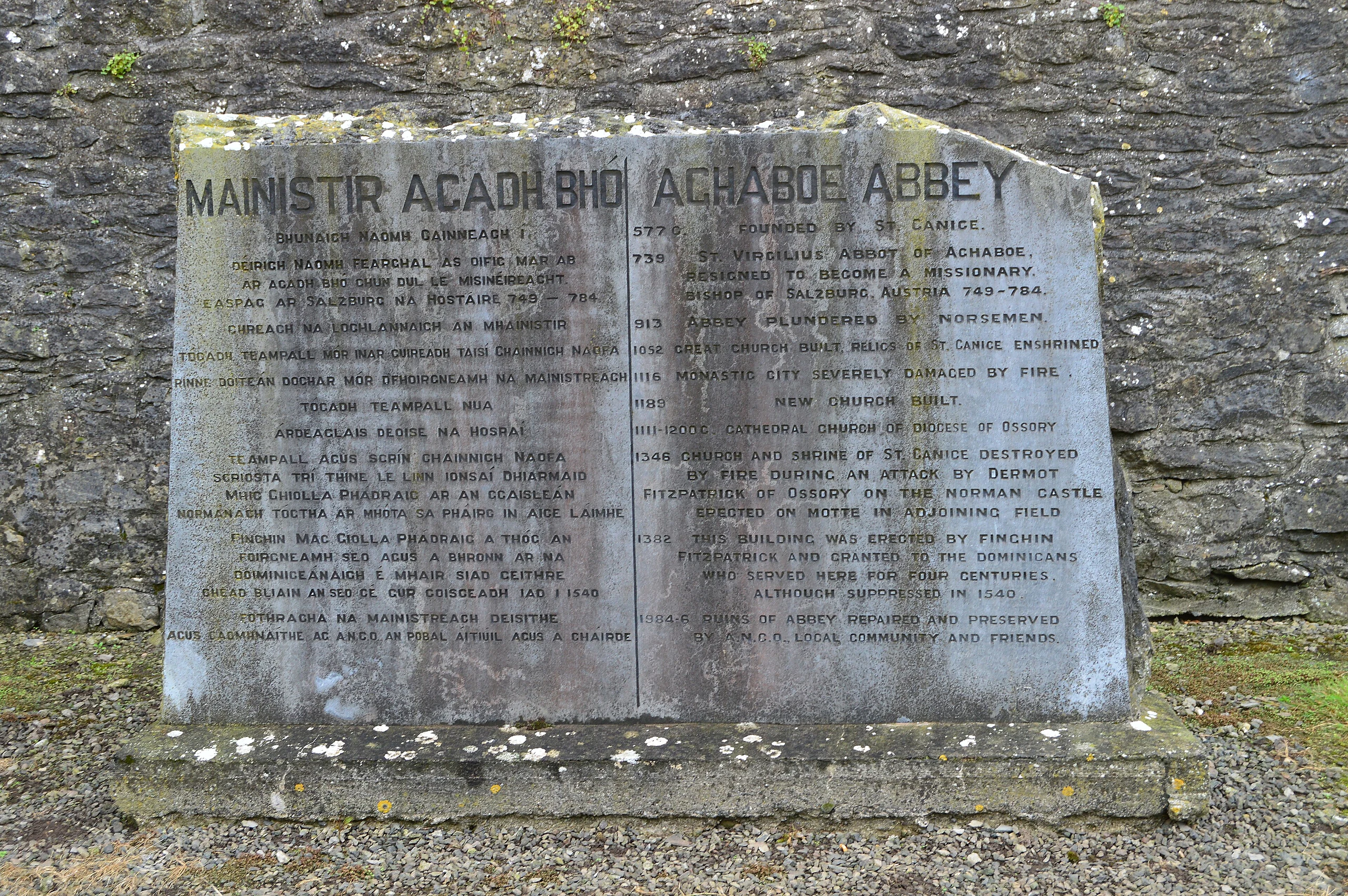 Mainister Acadh Bho Achaboe Abbey Plaque