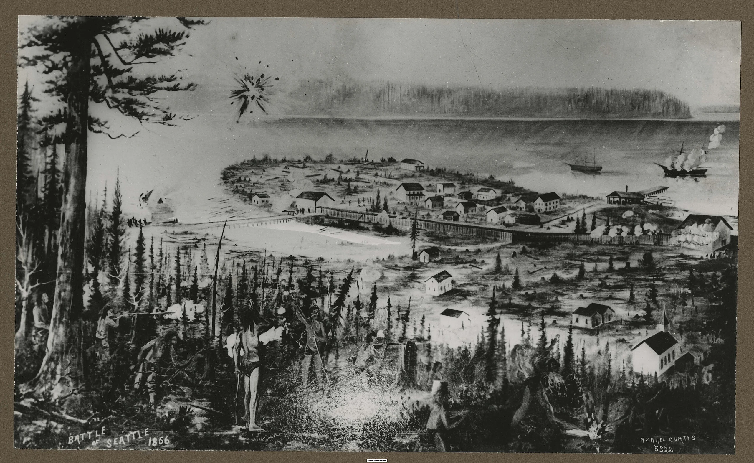 Attack by Indians on Seattle, ca. 1890 - DPLA - fec6d83bb59d60a39606bdbf5cb7bca0