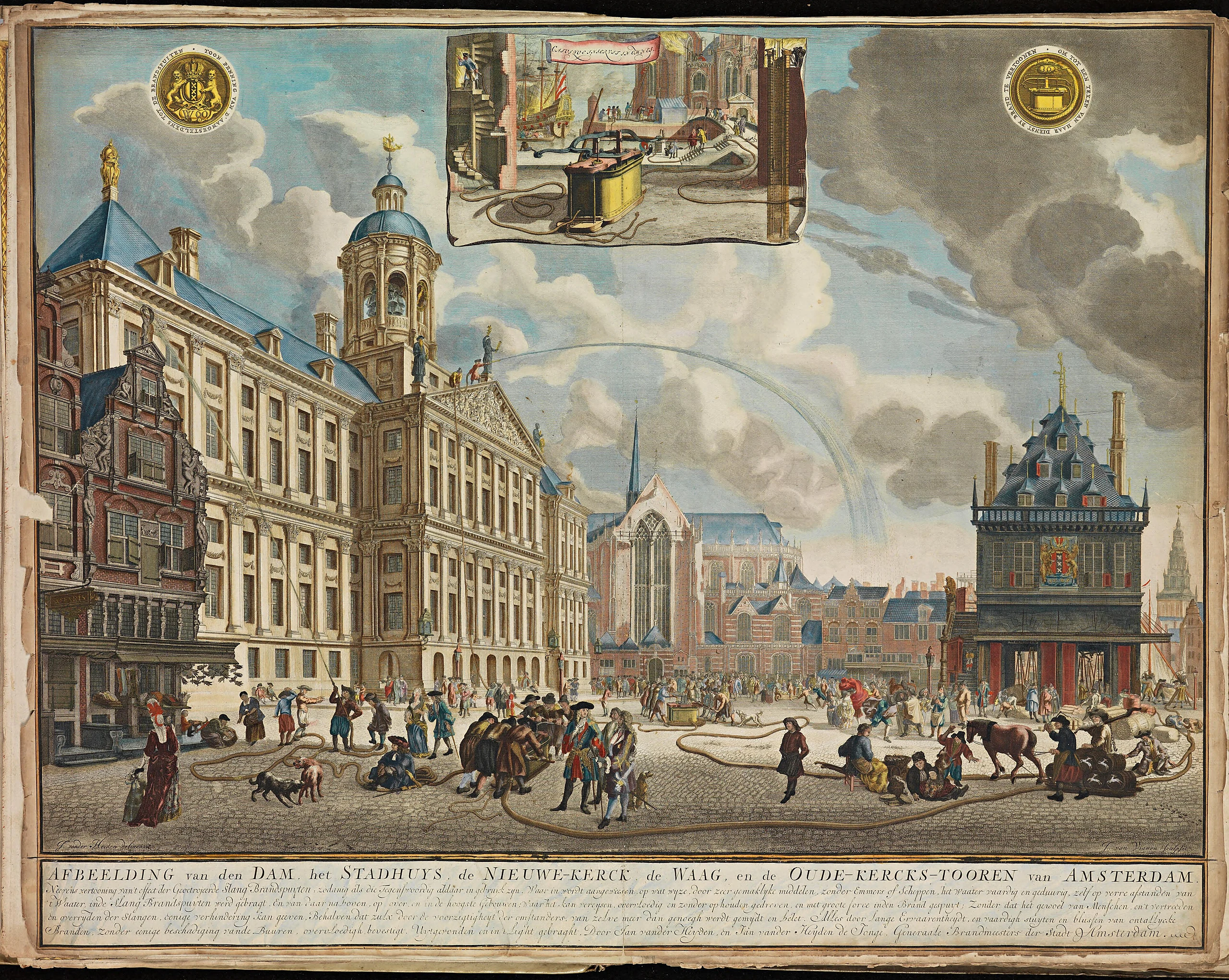 De Dam, Stadhuis, Nieuwe Kerk, Waag, Oudekerkstoren van Amsterdam 1699 Frederick de Wit