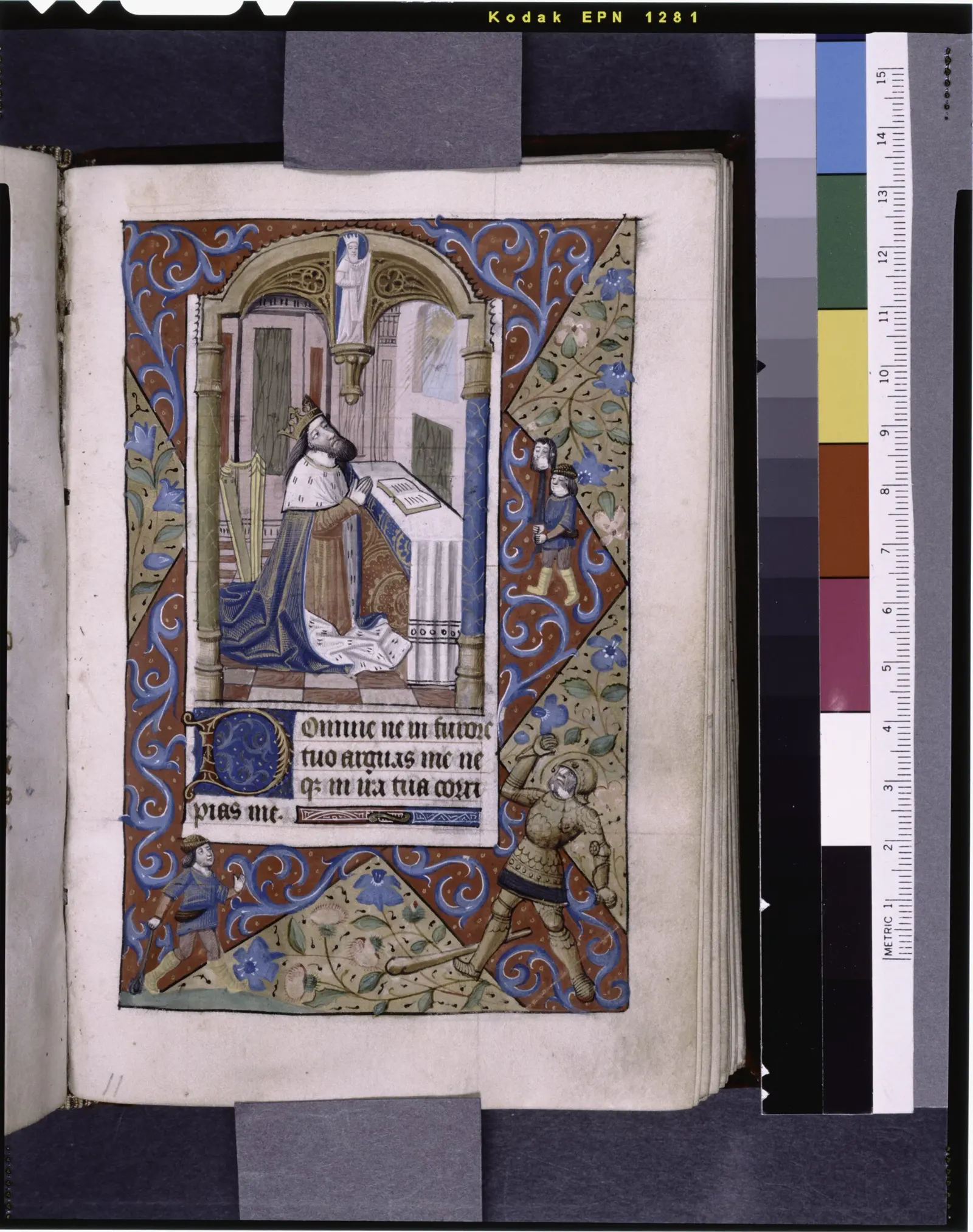 Miniature of David, with scene of killing of Goliath in margin (NYPL b12455533-426013)
