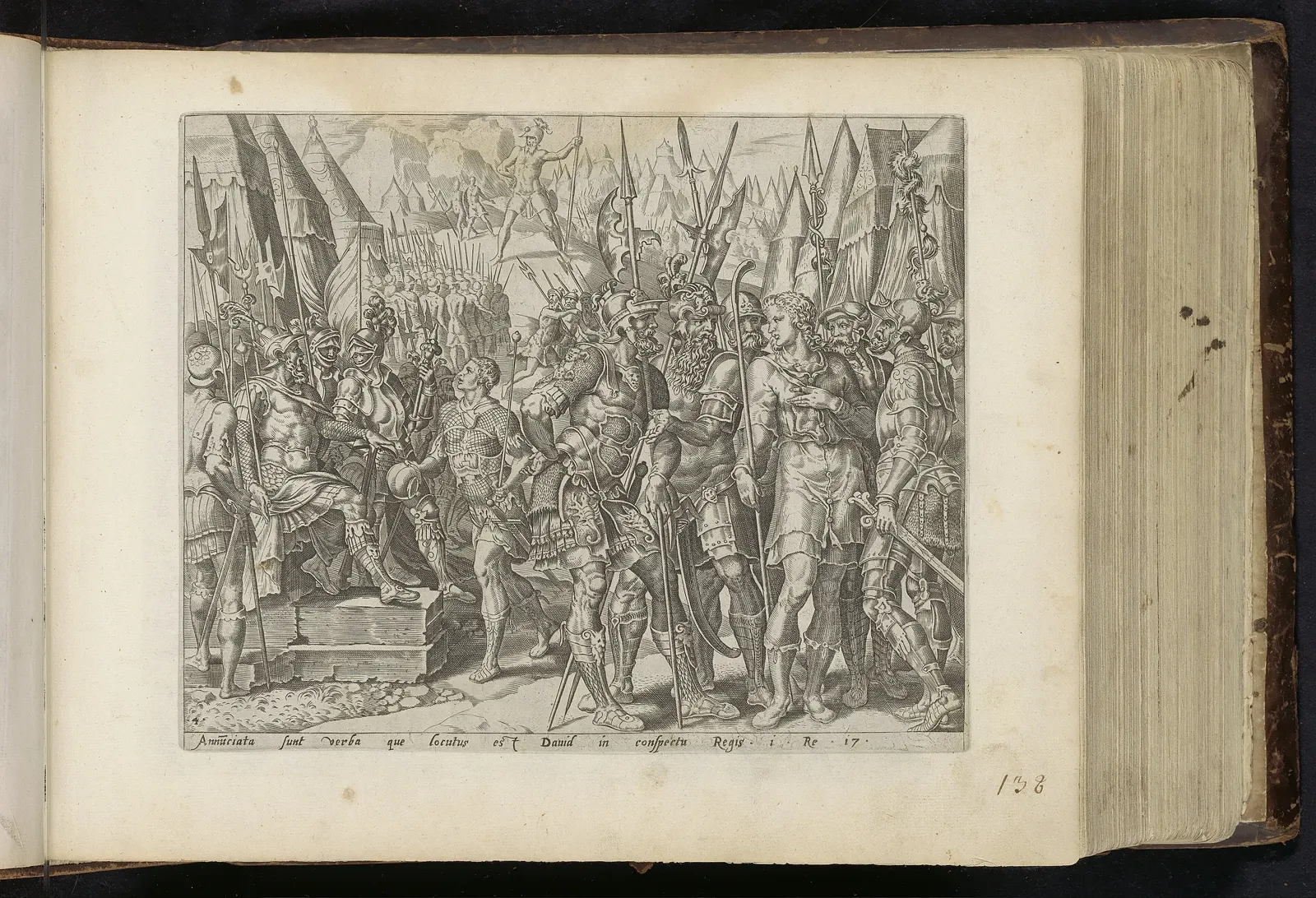 David spreekt met soldaten over Goliat. Van Saul, David, en Goliath (serietitel). Geschiedenis van David en Saul (ser