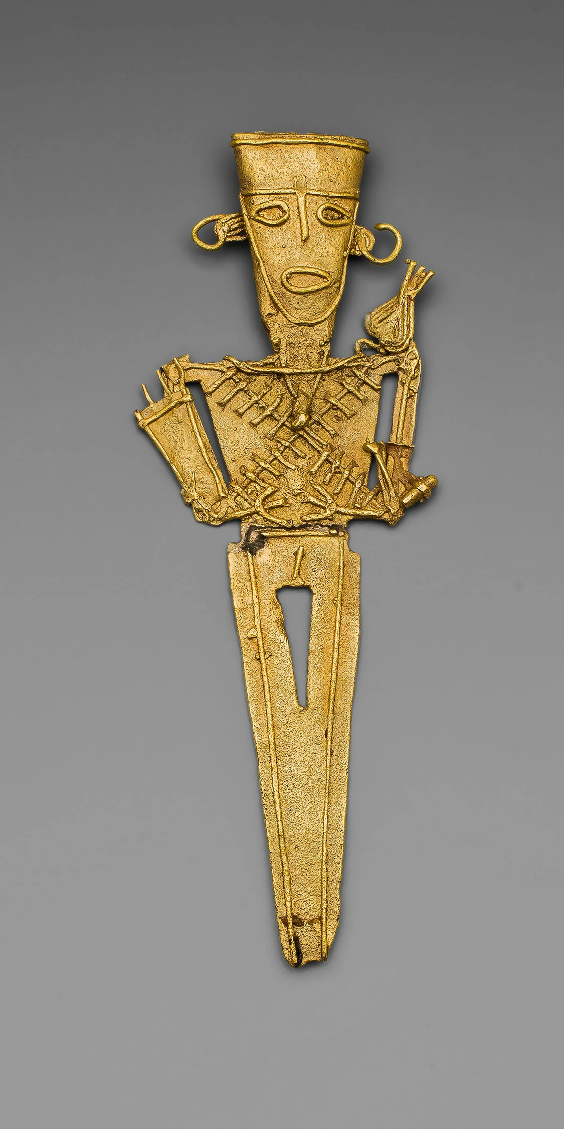 Figurine (Tunjo) of a Standing Figure with Crossed Bands Covering Torso