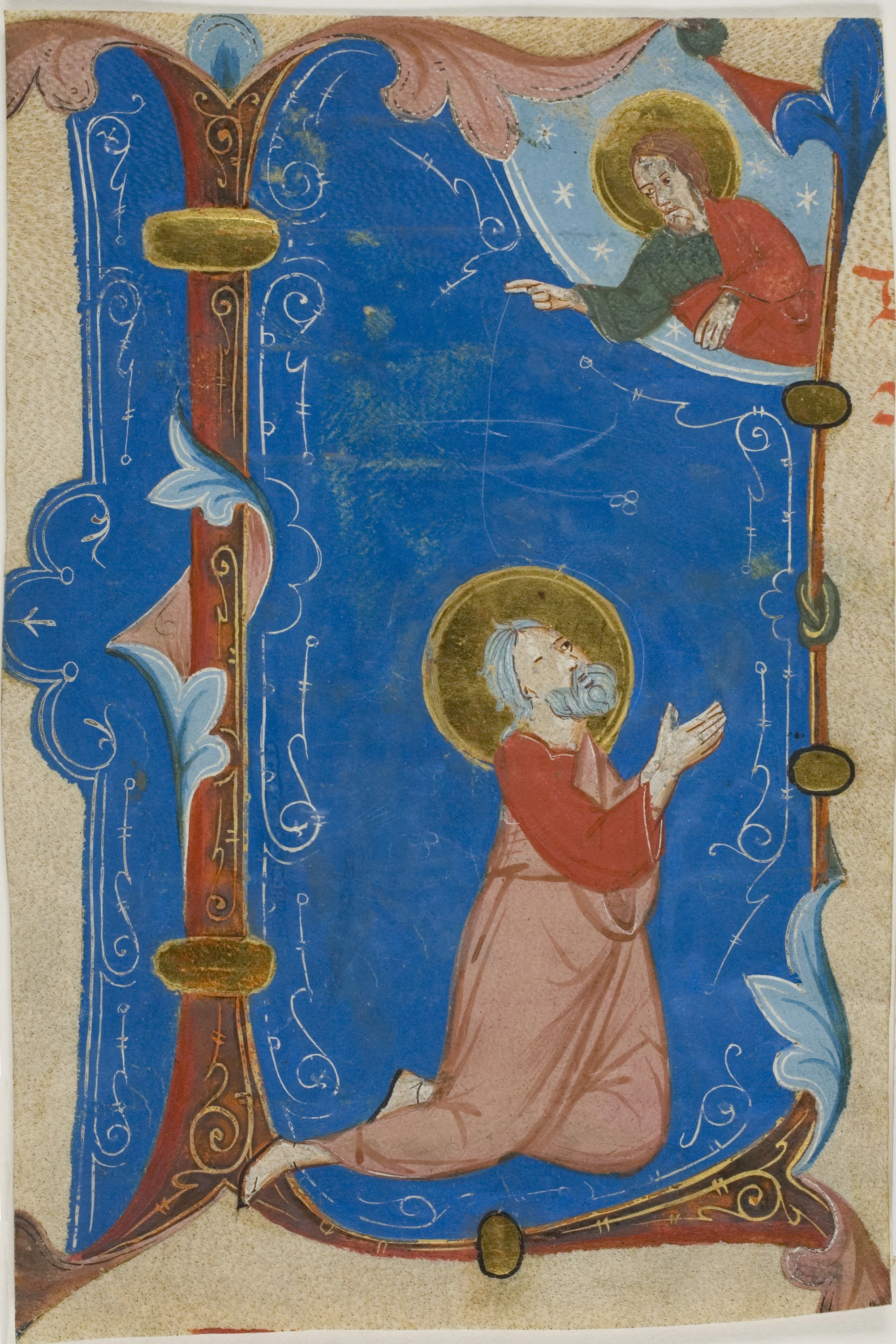 Praying Saint (Moses?) with Christ in a Historiated Initial "L", from a Choirbook