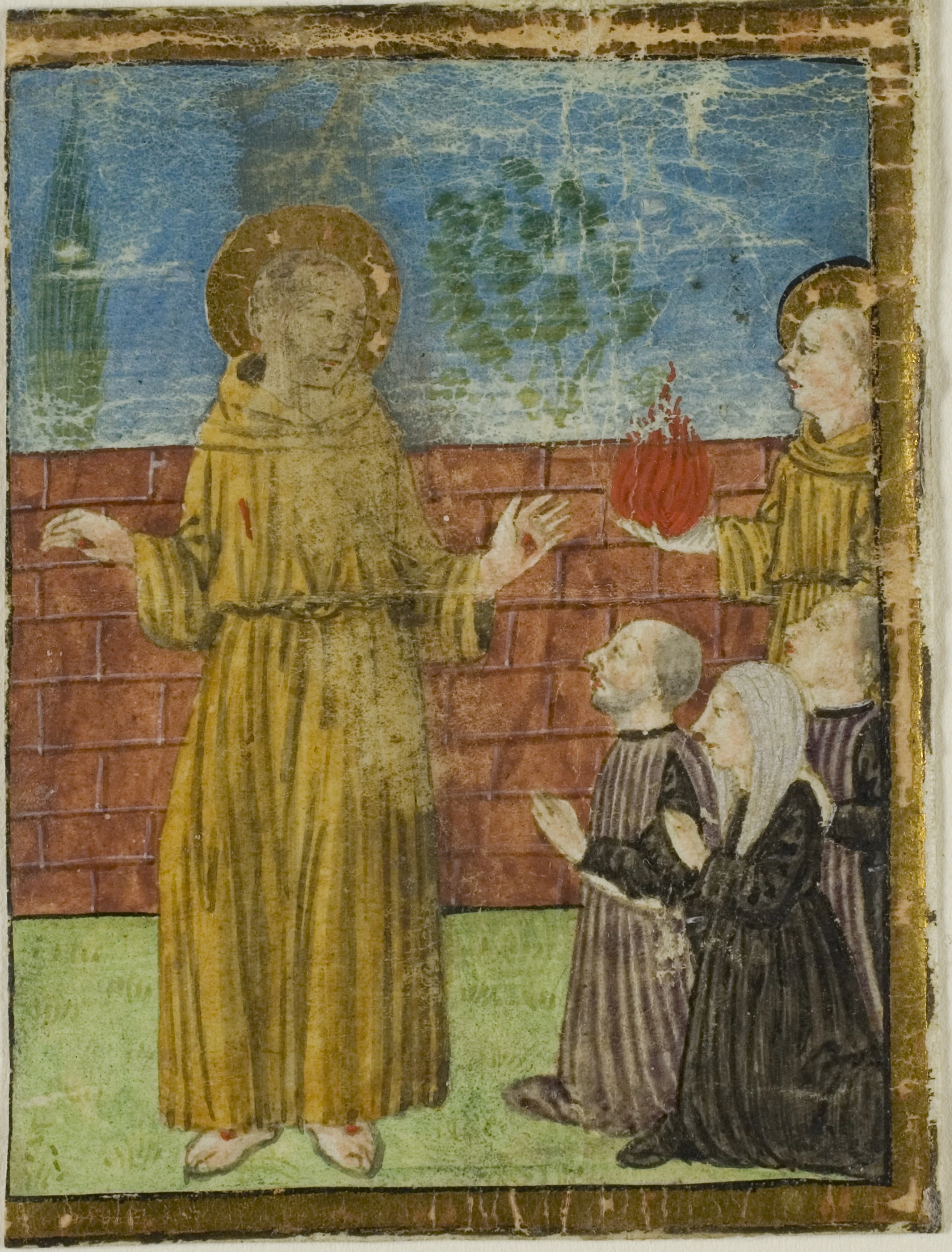 St. Francis of Assisi with Donors in a Historiated Initial from an Unidentified Manuscript