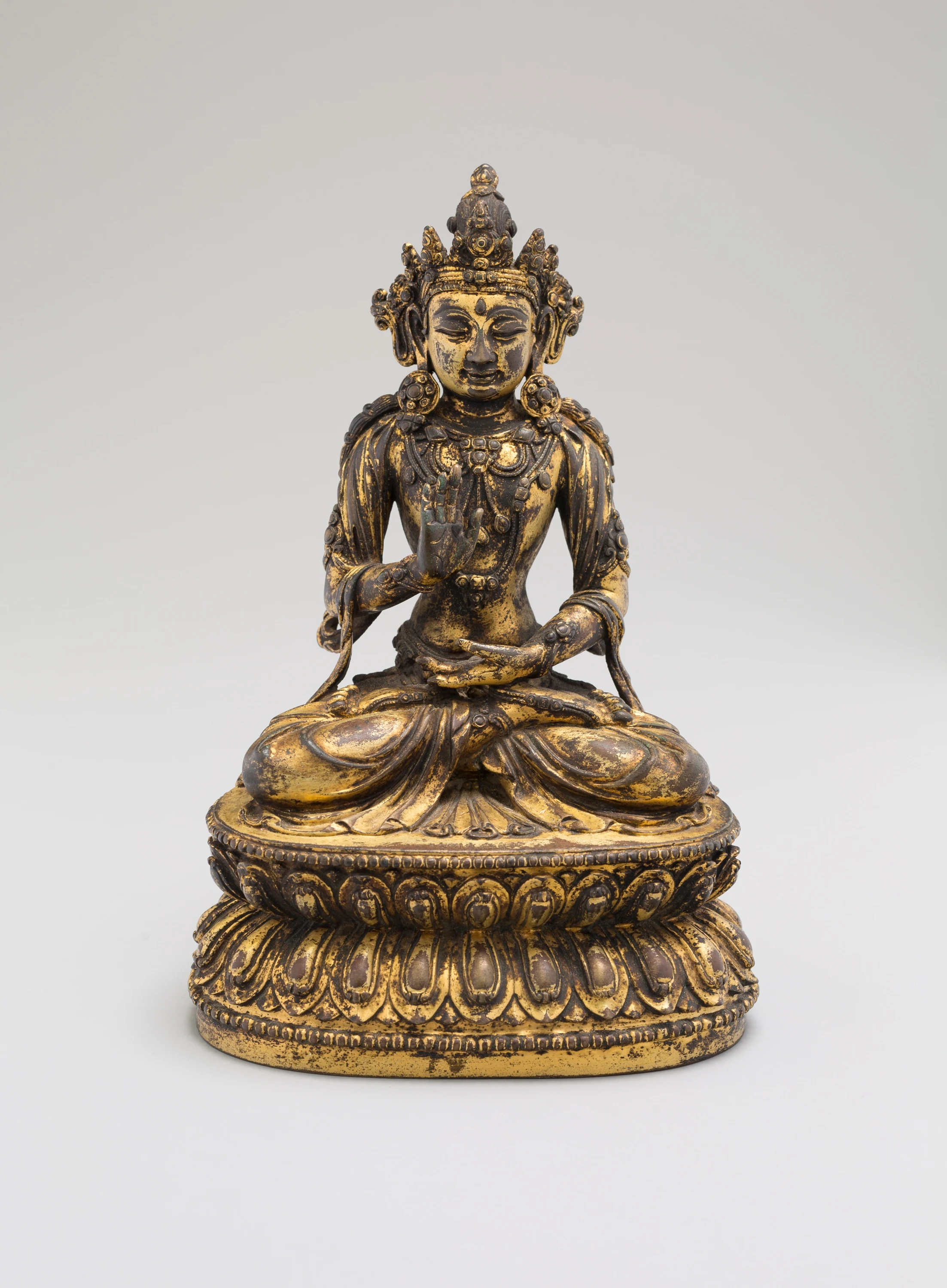 One of the Five Celestial Buddhas, Seated with Hands in Gestures of Meditation (Dhyanamudra) and Reassurance (Abhaymudra)