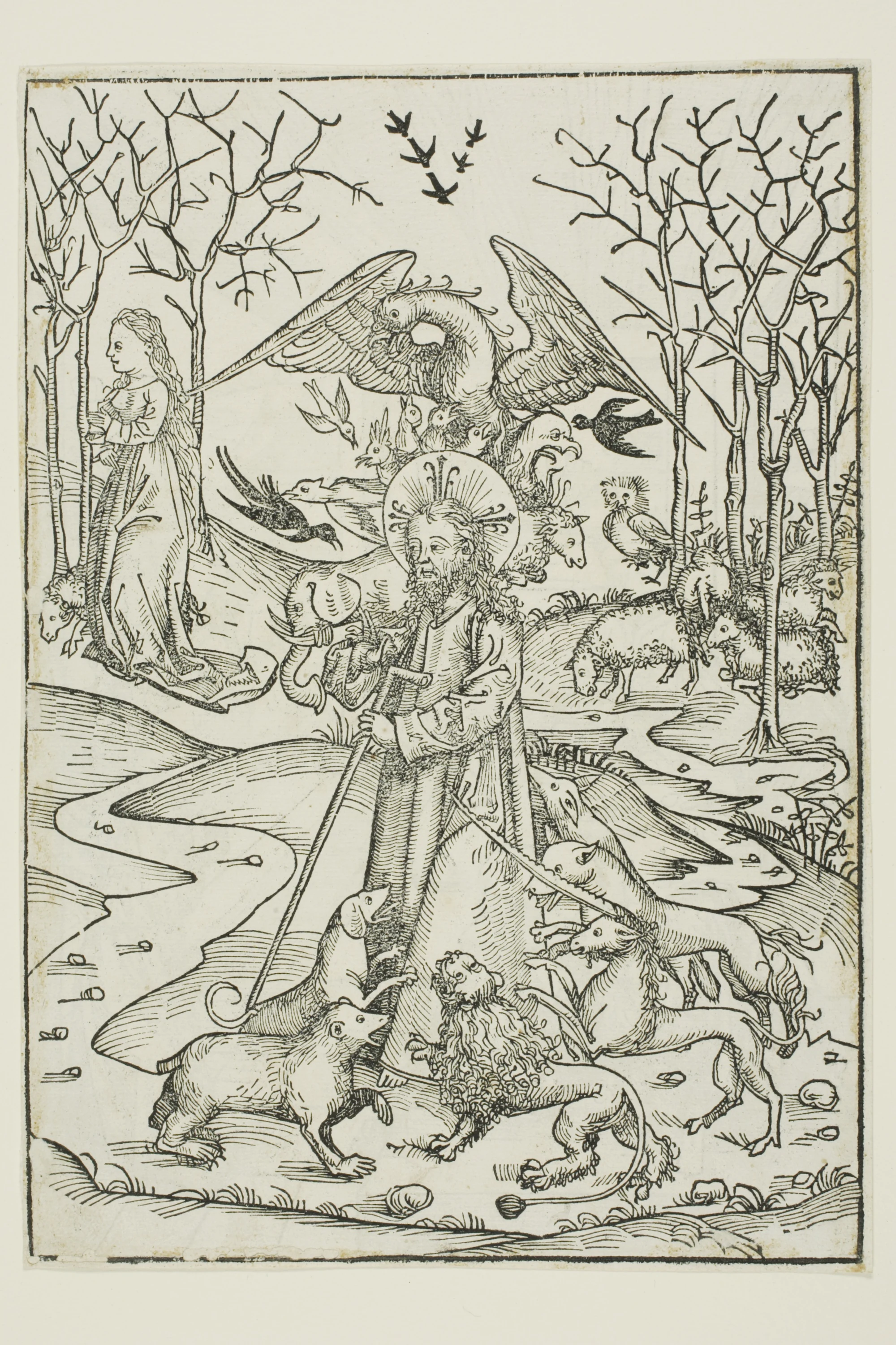 The Virtues of Christ and the Wickedness of His Enemies Symbolized by Diverse Birds and Beasts (verso); The Last Supper (recto), pages 66 and 65 from the Treasury (Schatzbehalter)