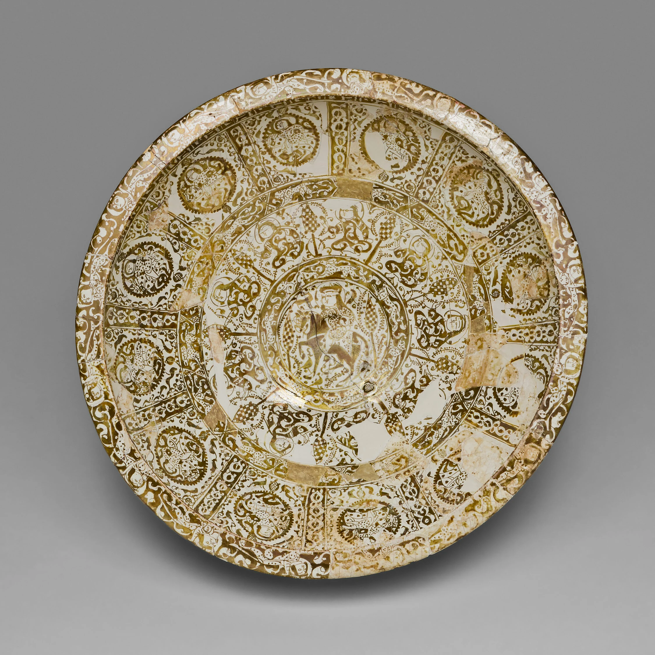 Serving Bowl with Miniature Figures, Arabic Blessings, and Persian Poetry