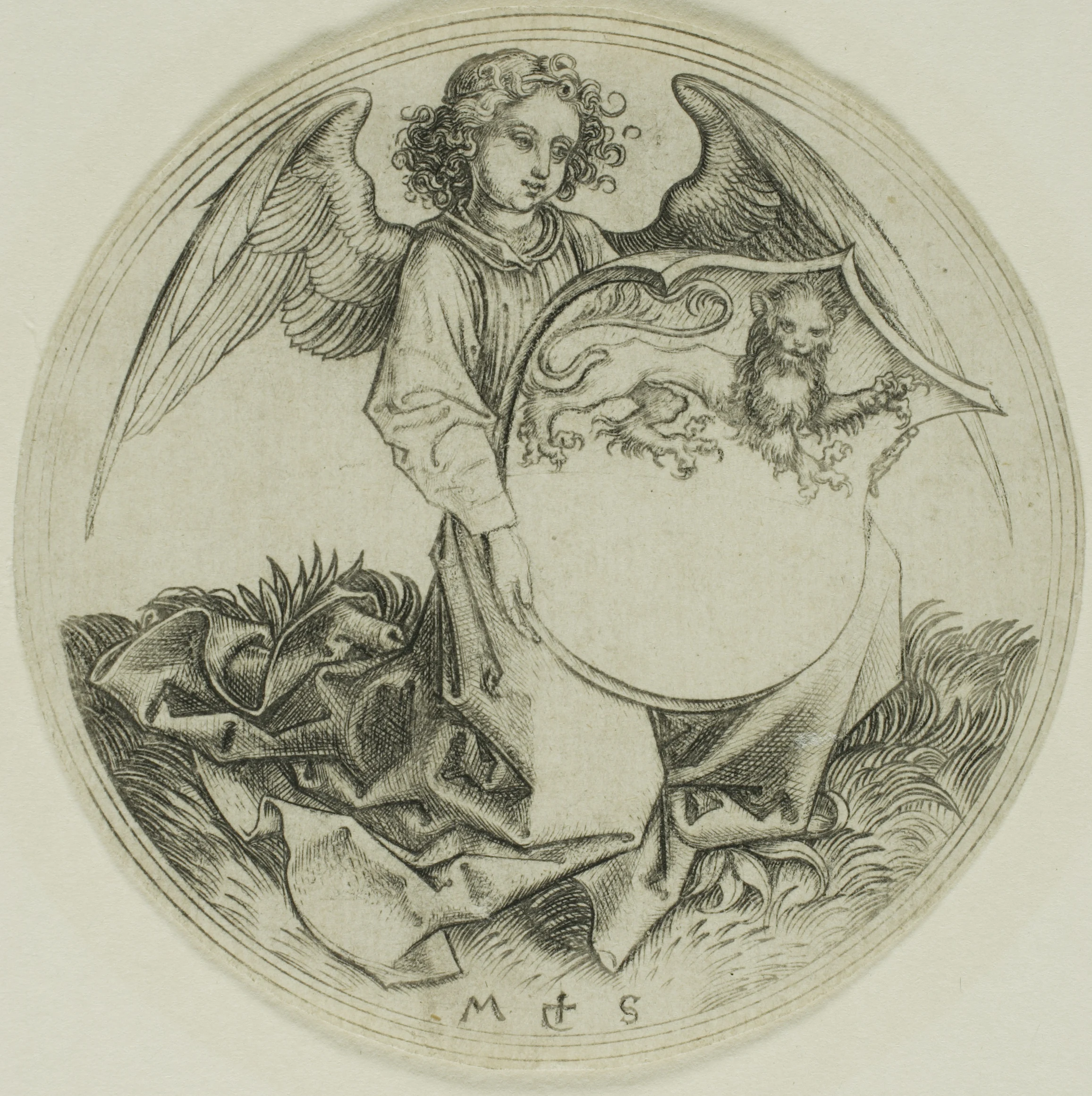 Shield with a Lion, Held by an Angel