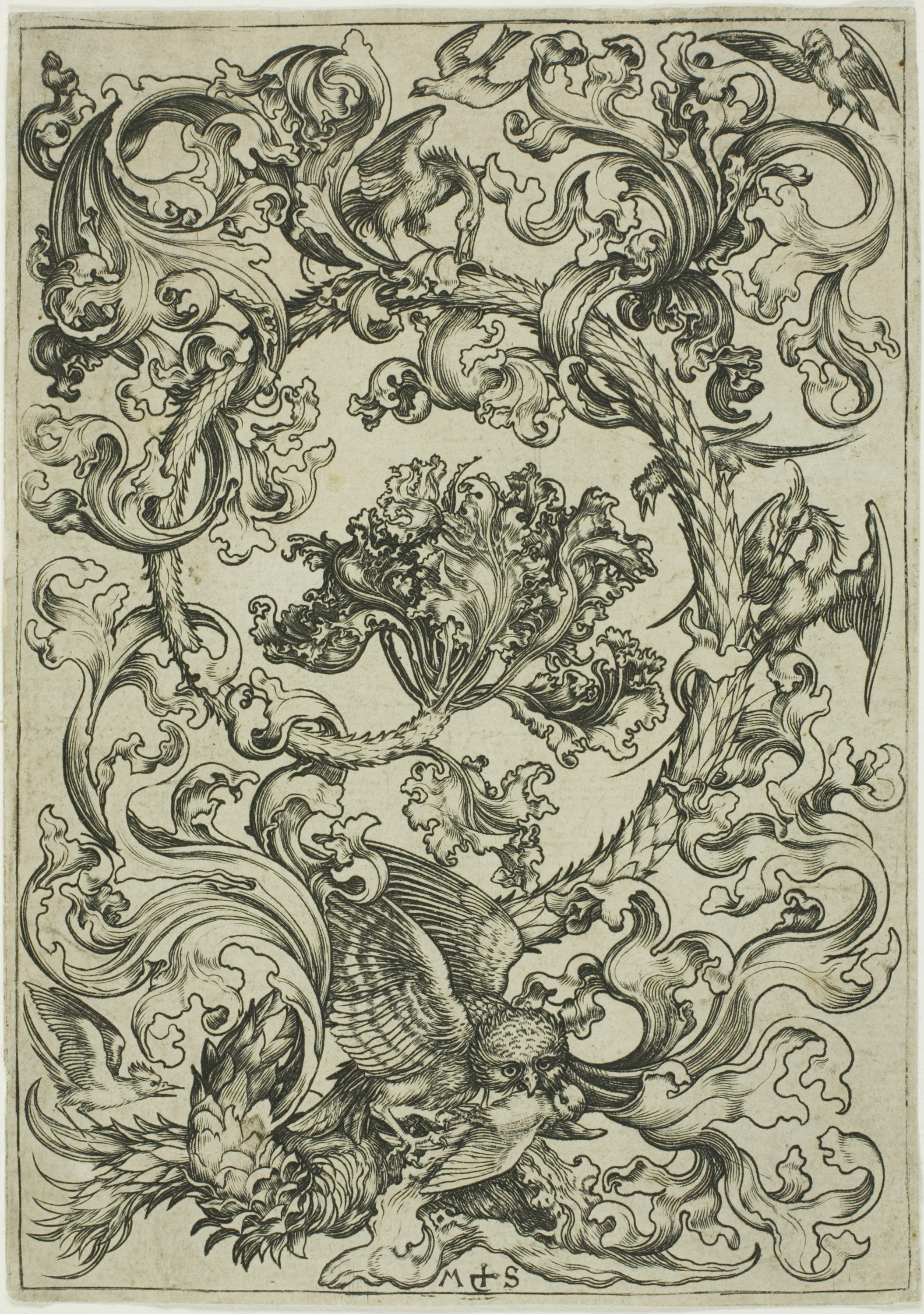Ornament with Owl Mocked by Day Birds
