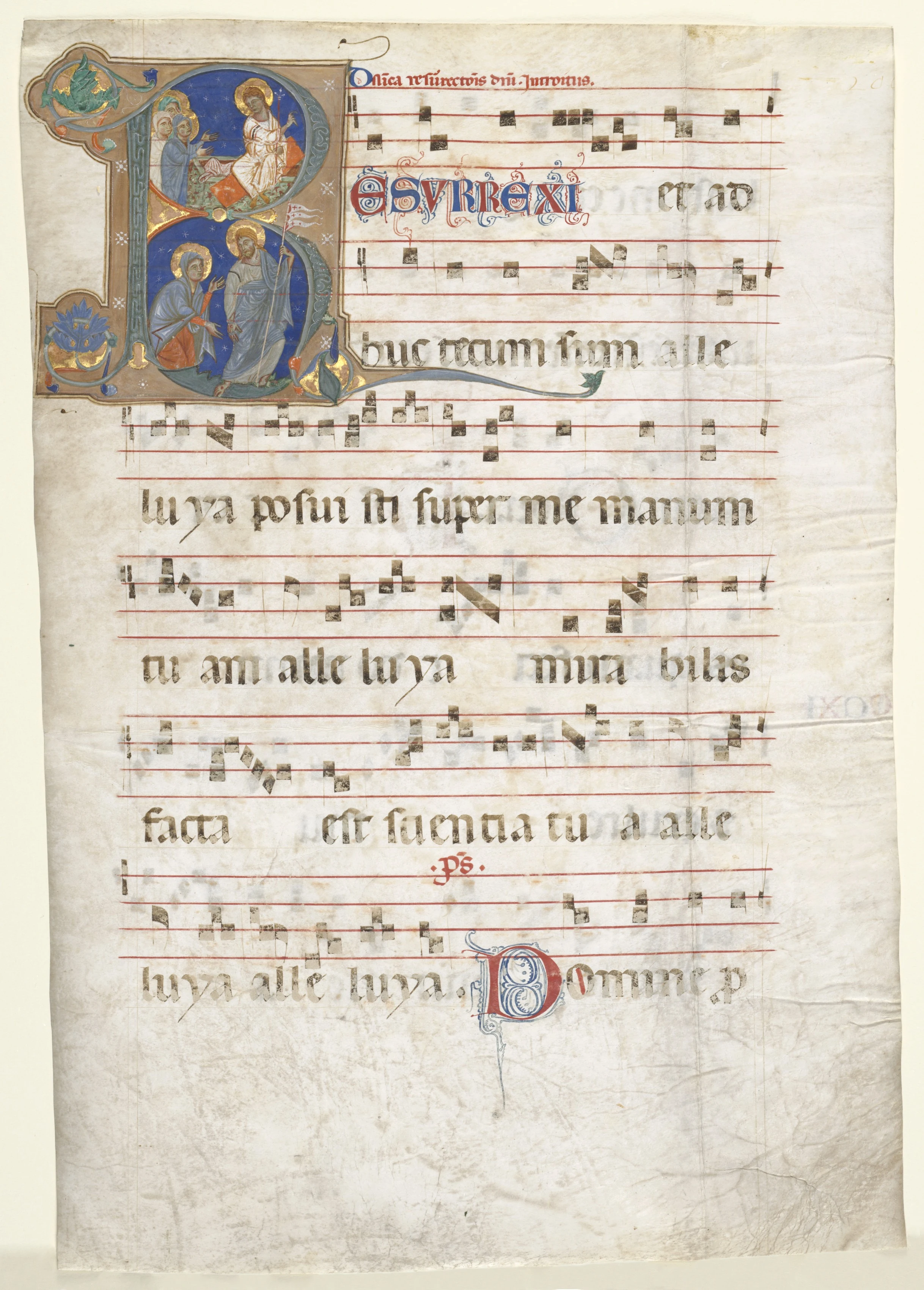 Leaf from a Gradual: Initial (R) with the Three Marys at the Tomb and "Noli me Tangere"