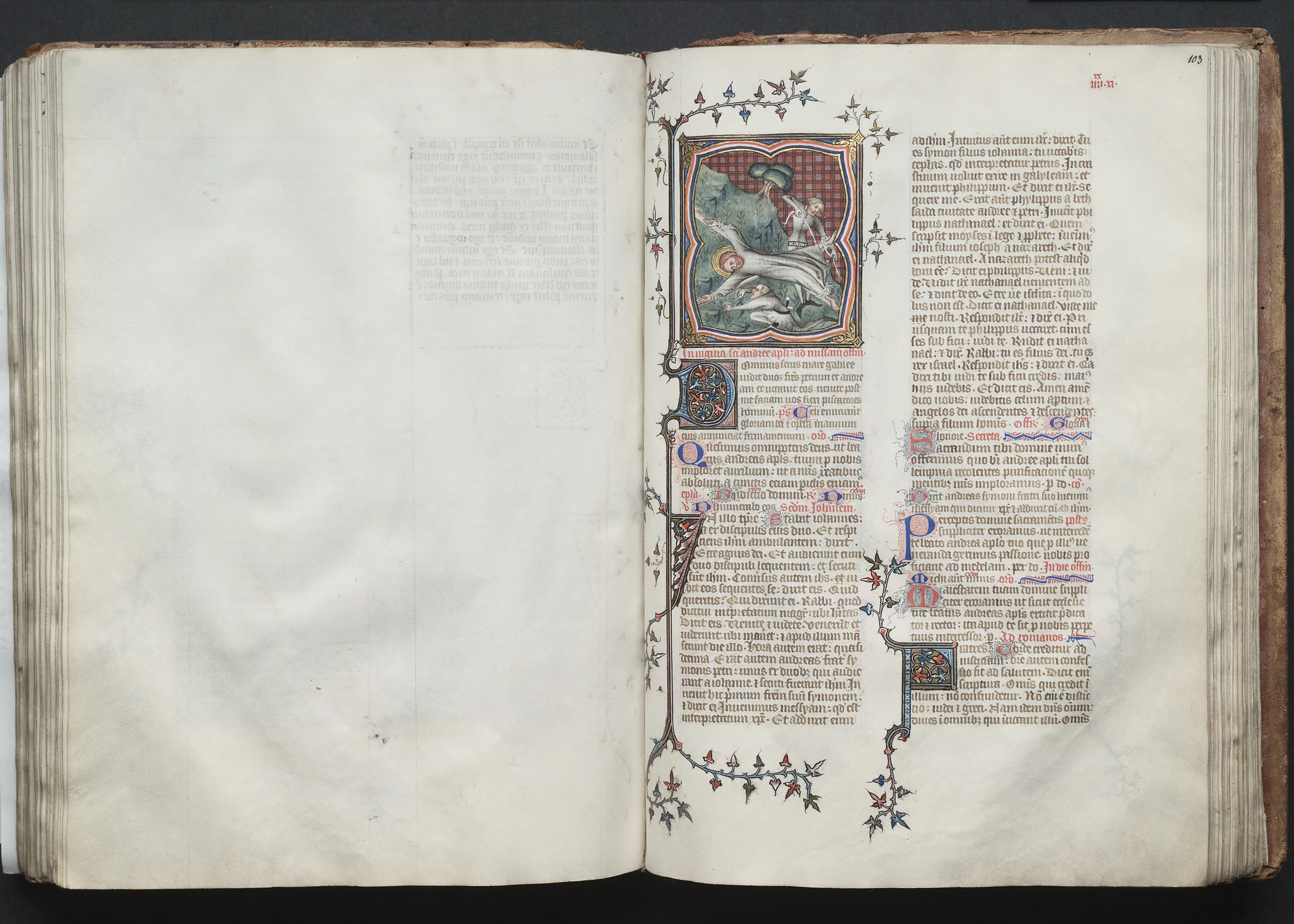 The Gotha Missal: Fol. 103r, St. Andrew Being Tied to the Cross