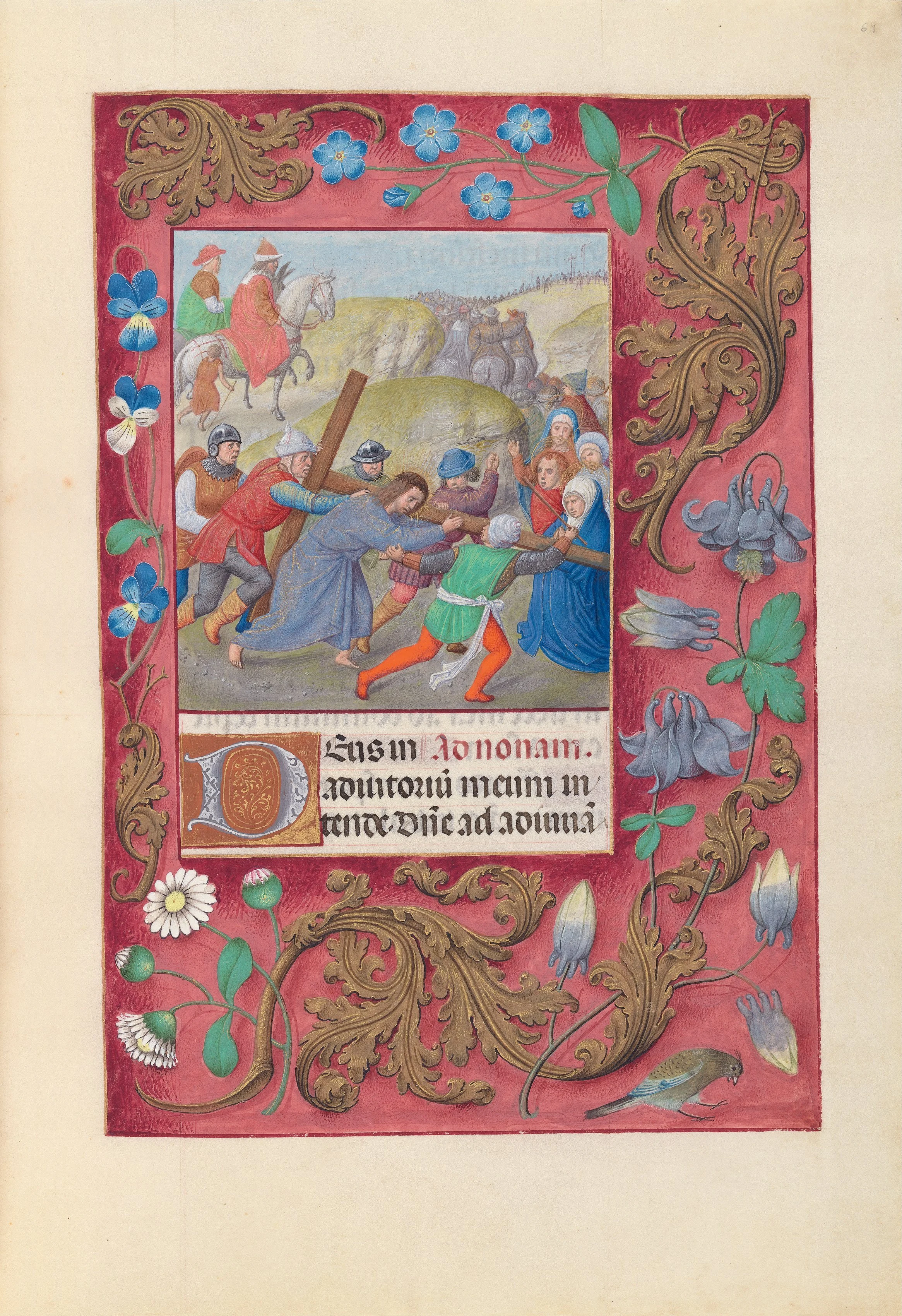 Hours of Queen Isabella the Catholic, Queen of Spain: Fol. 69r, Christ Carrying the Cross
