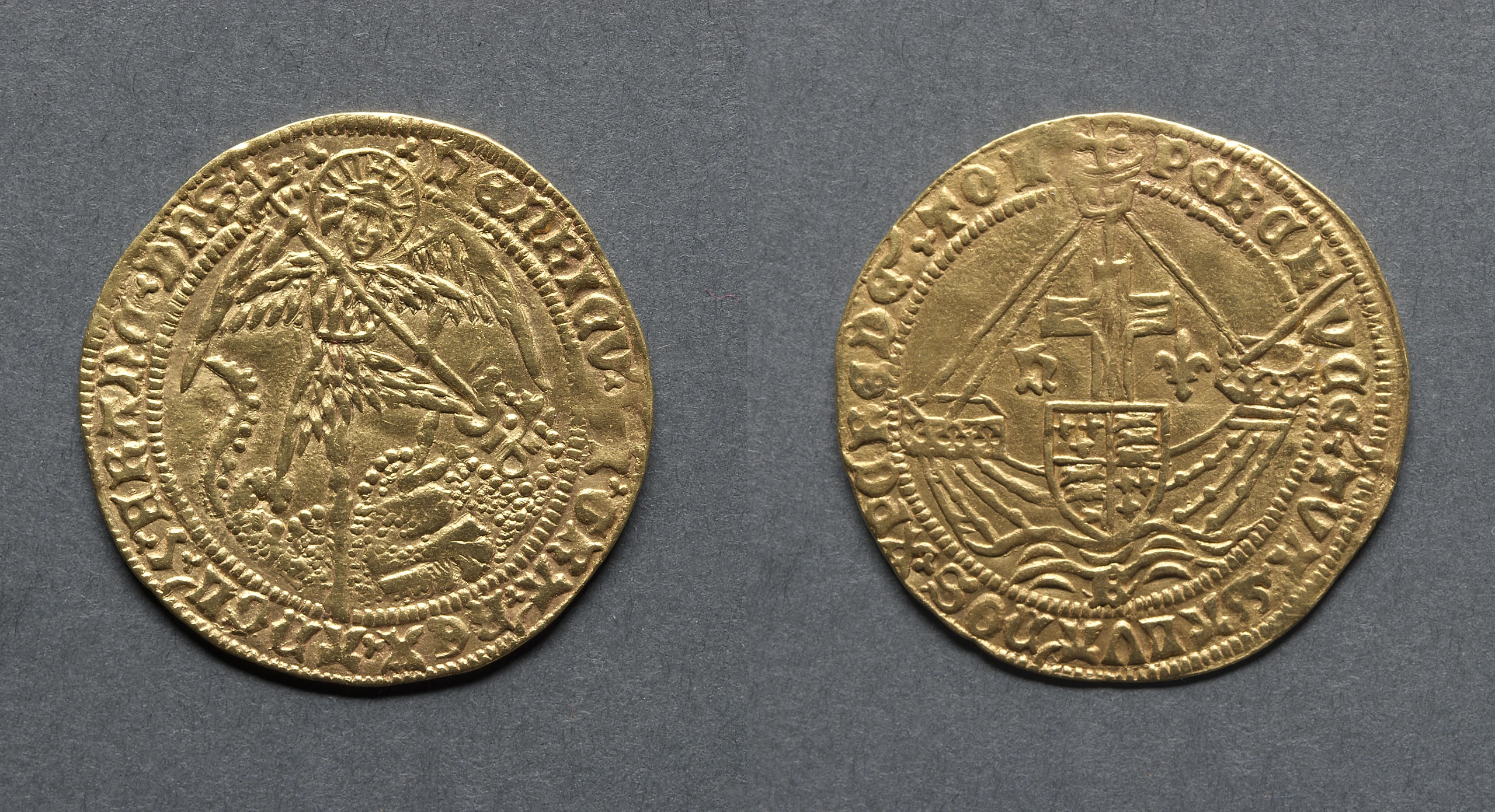 Angel: St. George Slaying the Dragon (obverse); Ship with Shield of Arms and Cross (reverse)