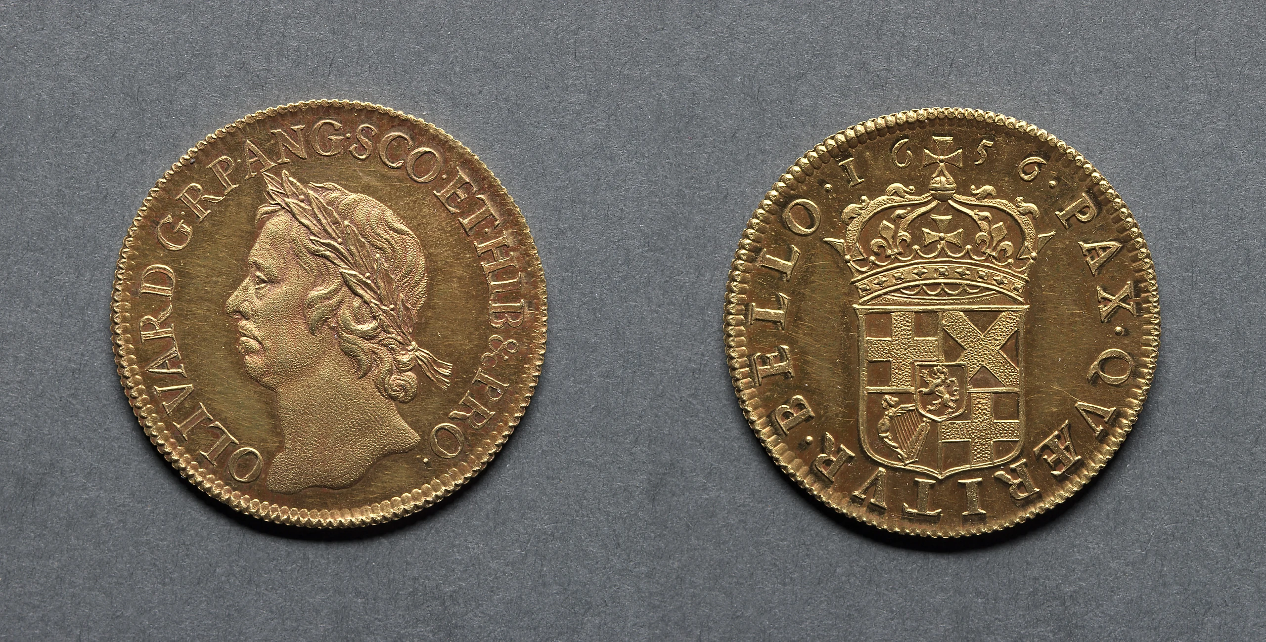 Broad: Oliver Cromwell Lord Protector (obverse); Crowned Shield of Arms (reverse)