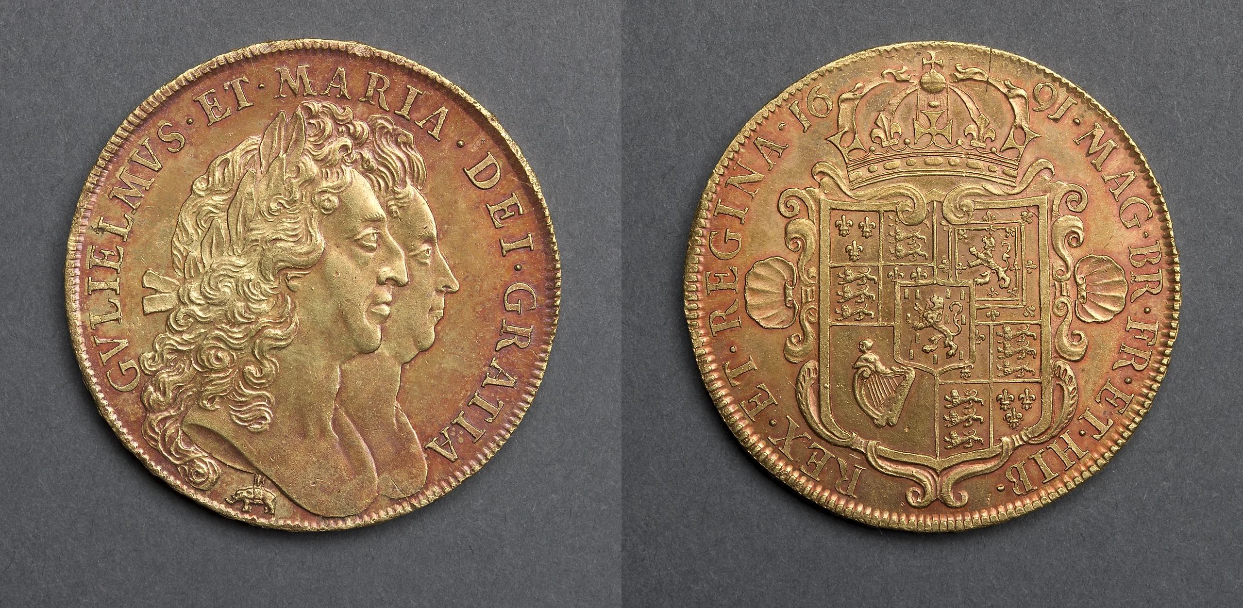 Five Guineas: William & Mary (obverse); Crowned Shield of Arms (reverse)