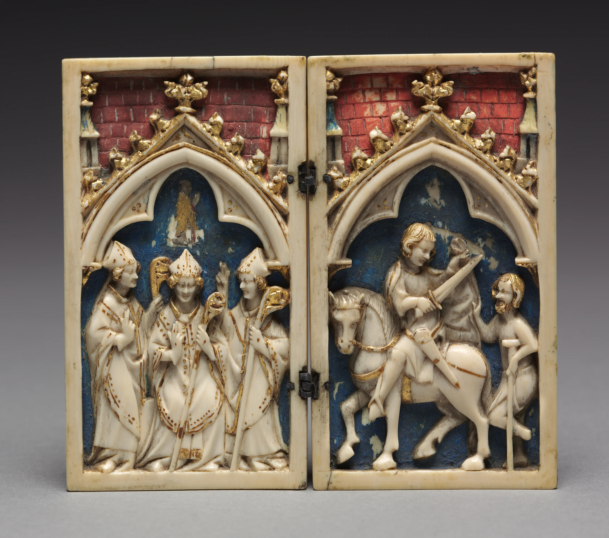 Diptych with Scenes from the Life of Saint Martin of Tours: The Consecration of Saint Martin as Bishop (left); Saint Martin Shares his Cloak with a Beggar