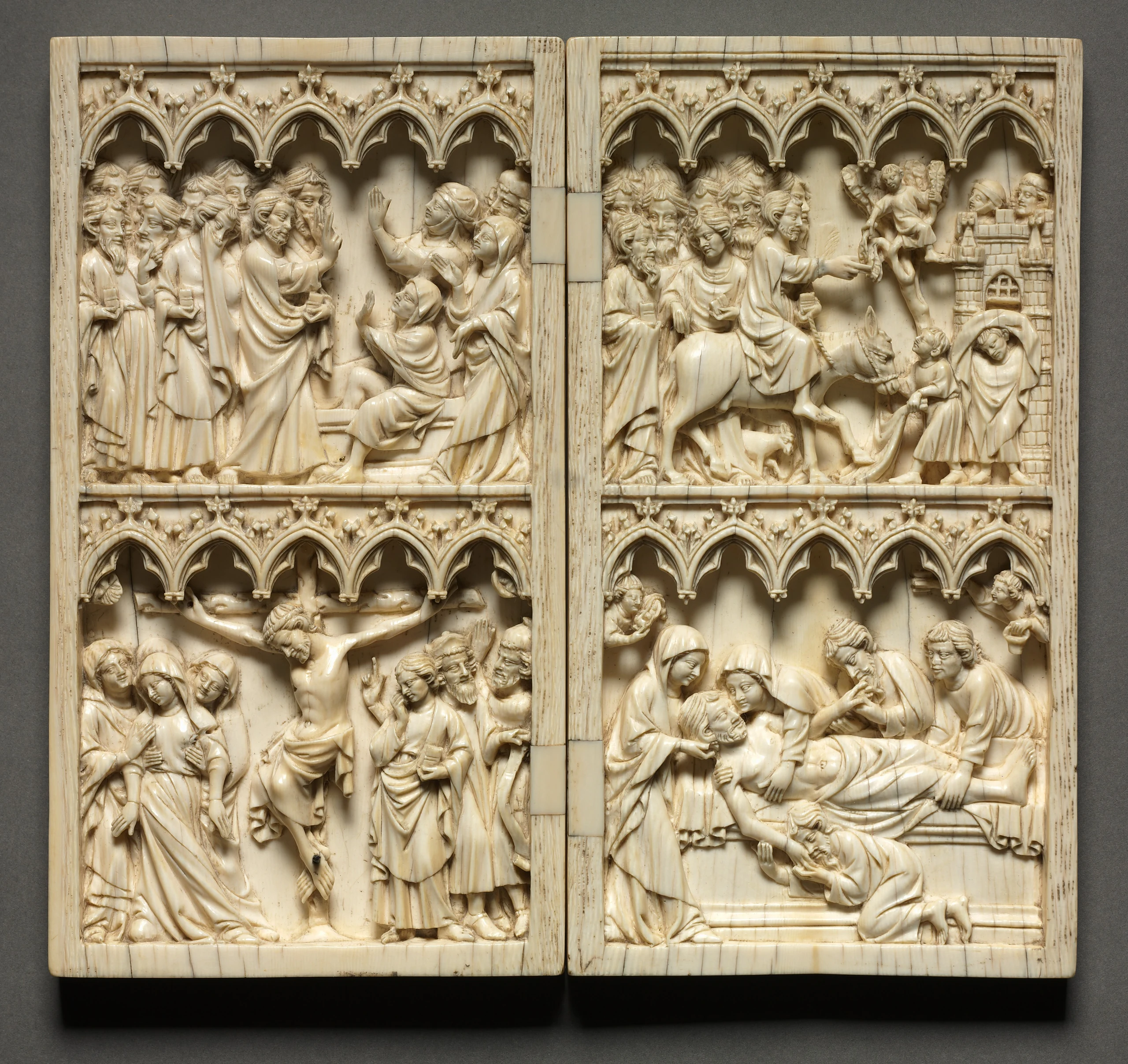 Diptych with Scenes from the Life of Christ (left wing: Raising of Lazarus and Crucifixion) (right wing: Entry into Jerusalem and Entombment)