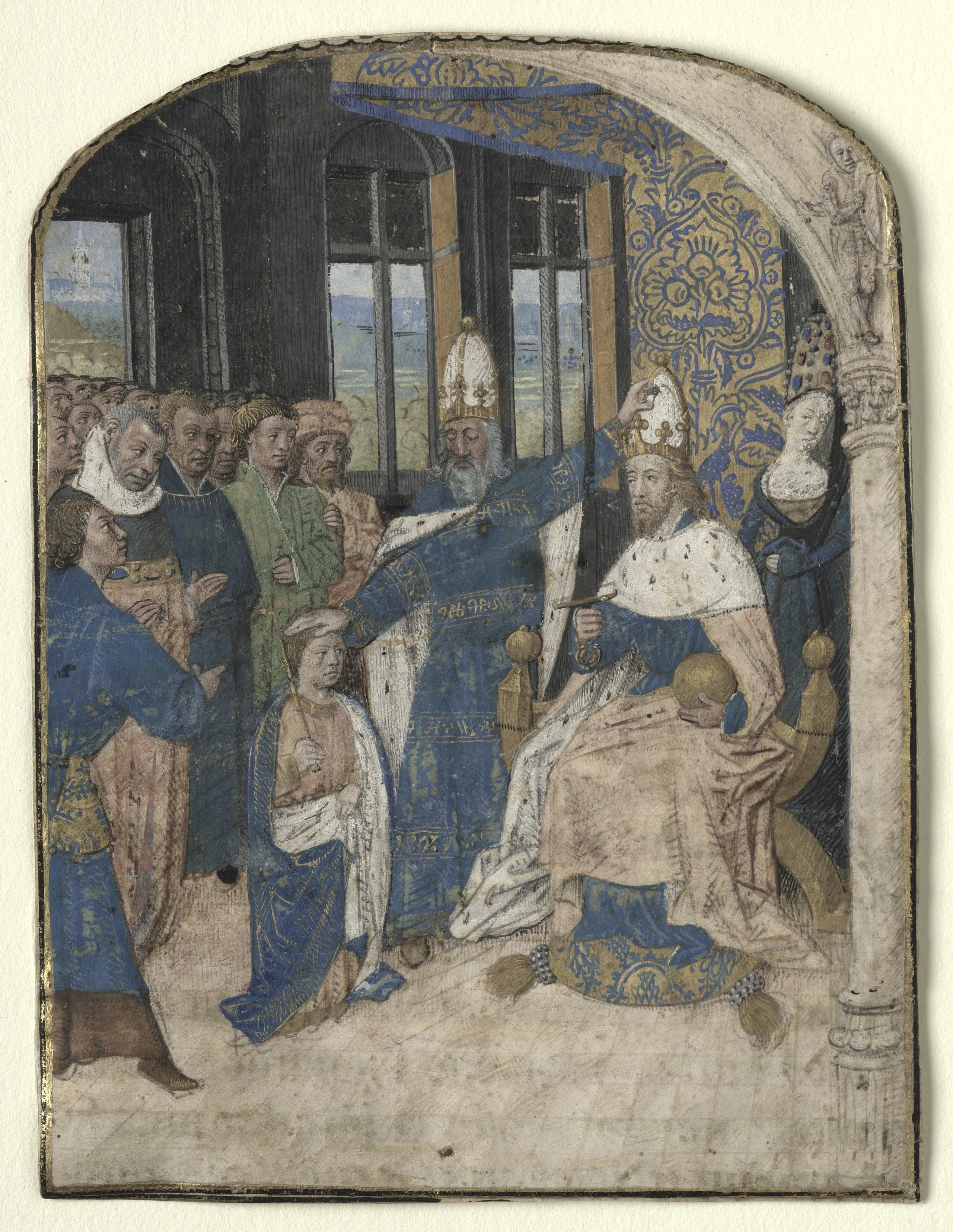 Miniature from a Speculum Historiale: Claudius Designates Nero as His Successor