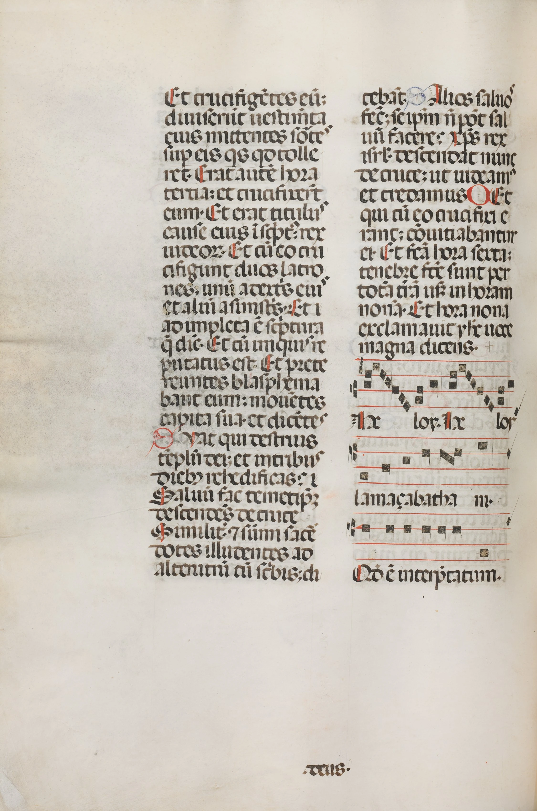 Missale: Fol. 128v: contains music for "Hely Hely Lama etc." within St. Mattion Passion
