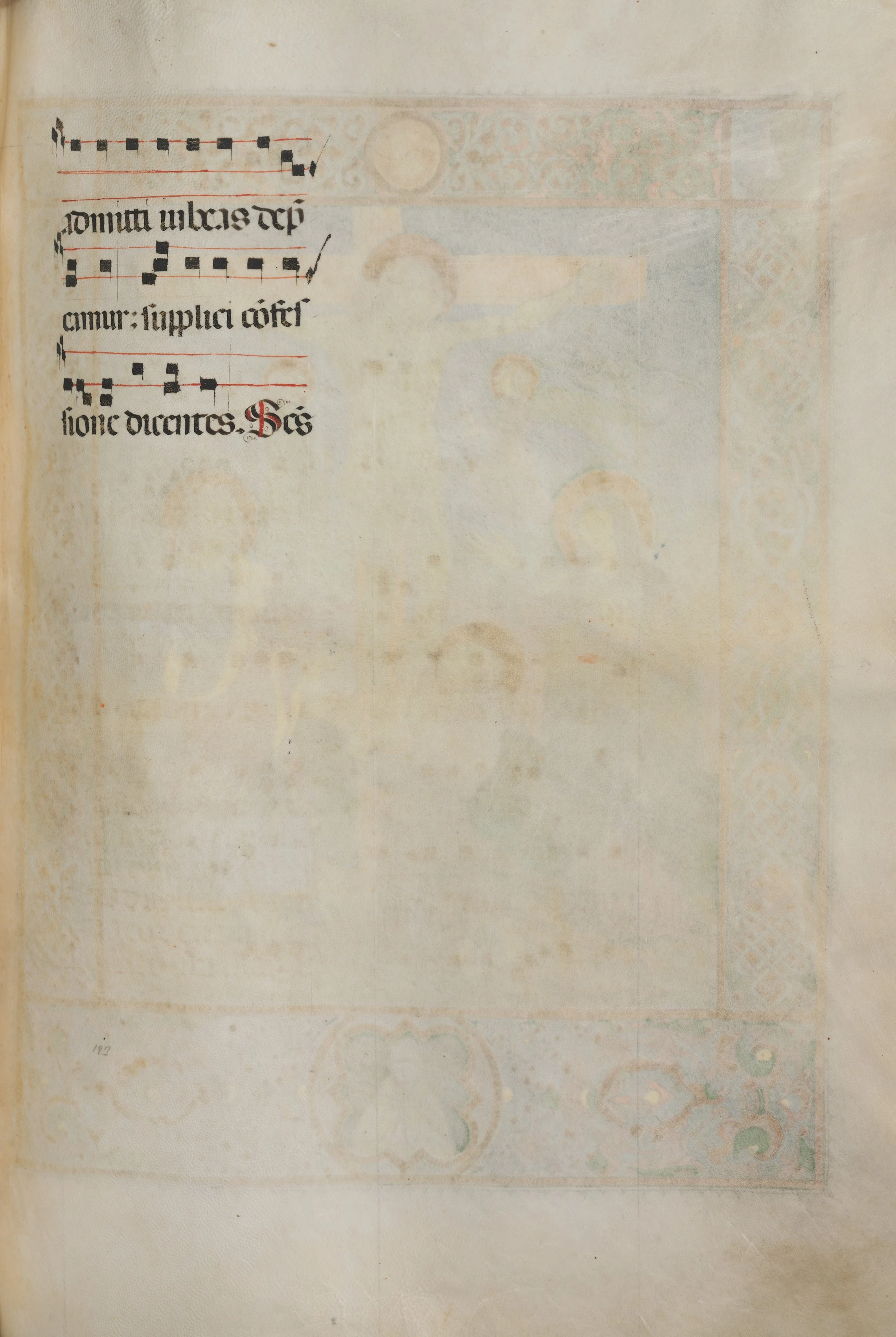 Missale: Fol. 185: Cross, Foliage & Music for Various Ordinary Prayers