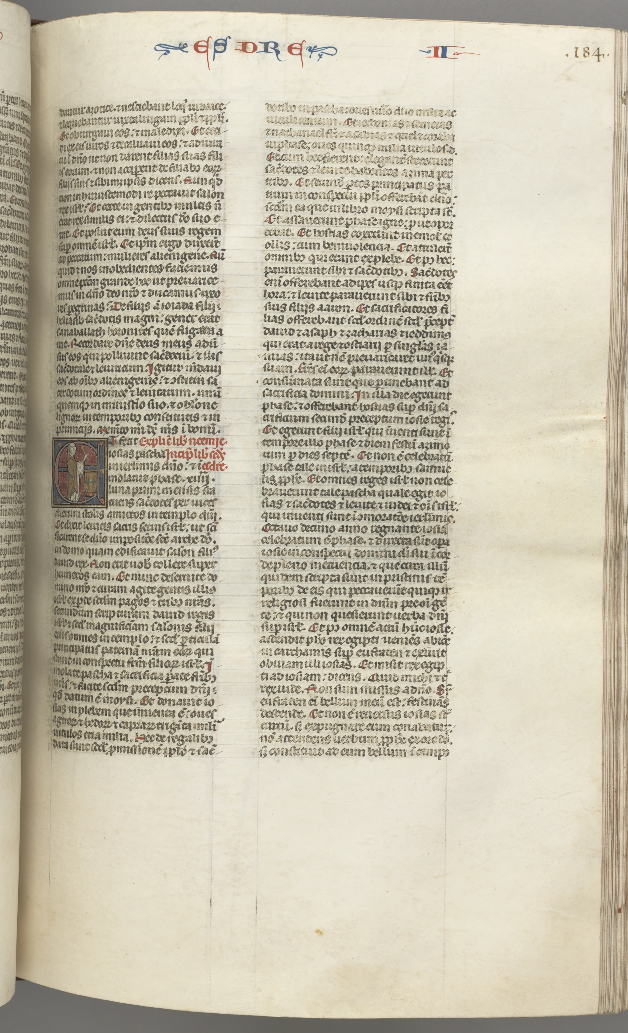 Fol. 184r, Ezra II, historiated initial E, a priest censing an altar