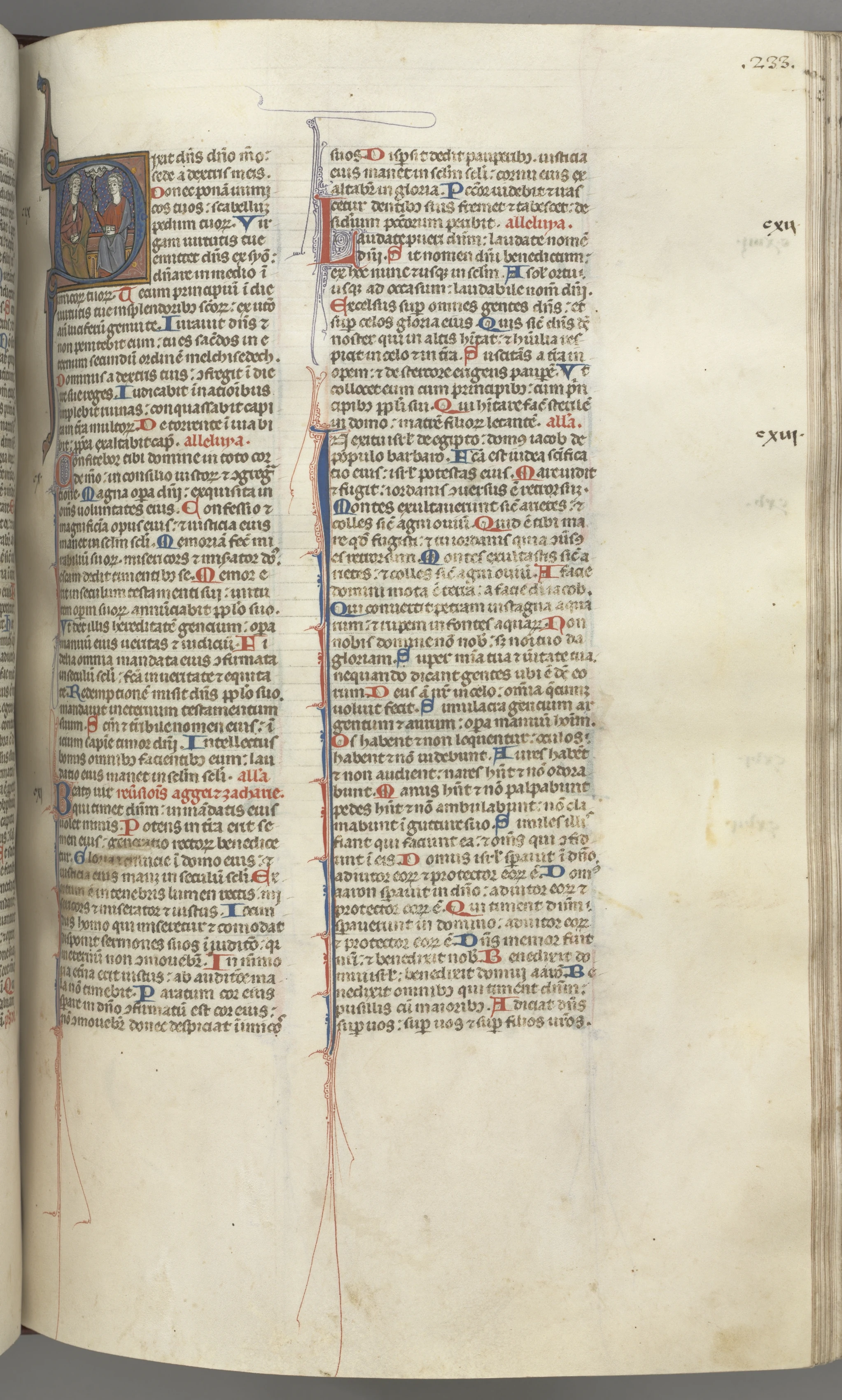 Fol. 233r, Psalm 109, historiated initial D, God the Father and Son, the Holy Ghost between them