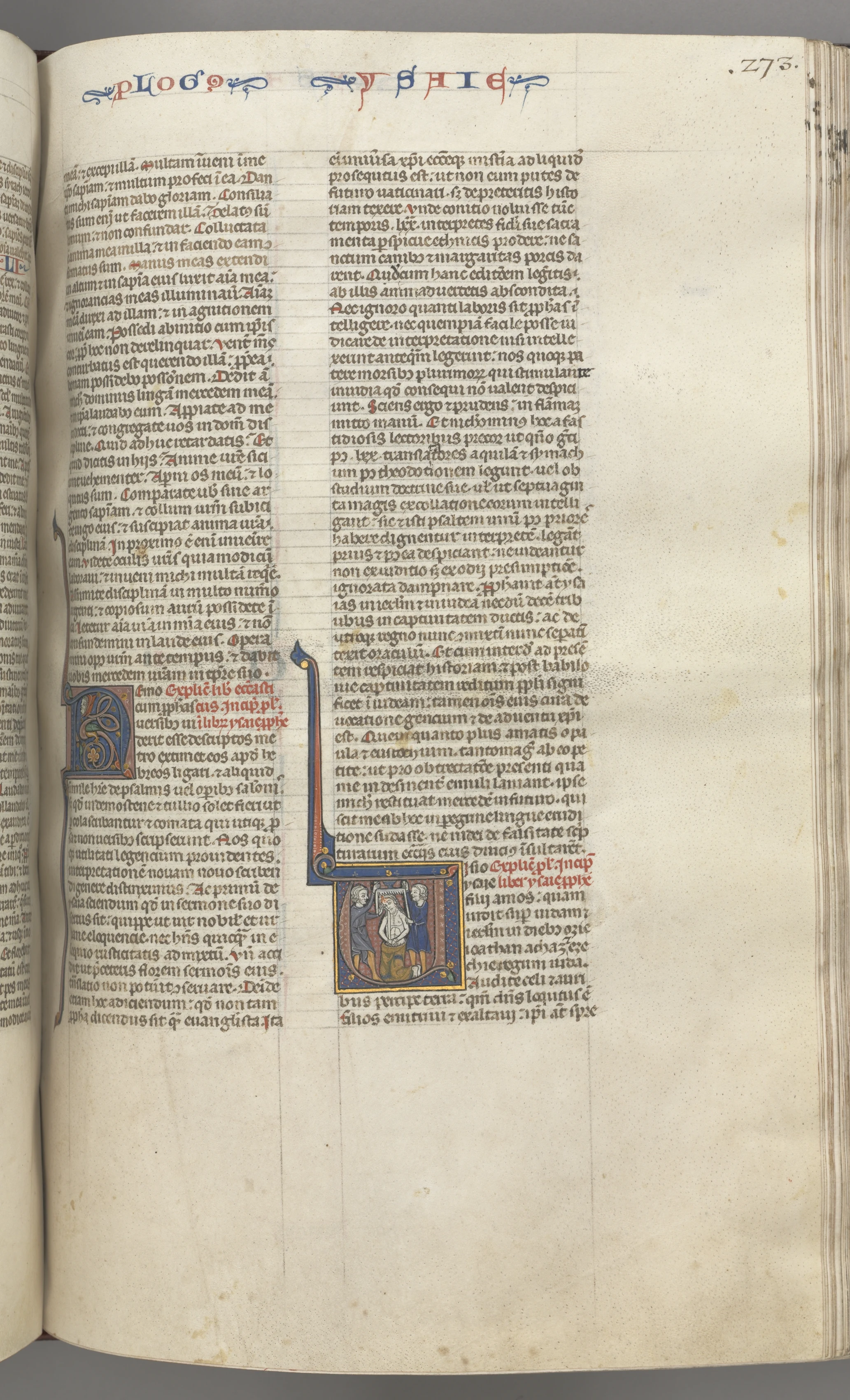 Fol. 273r, Isaiah, historiated initial V, the martyrdom of Isaiah