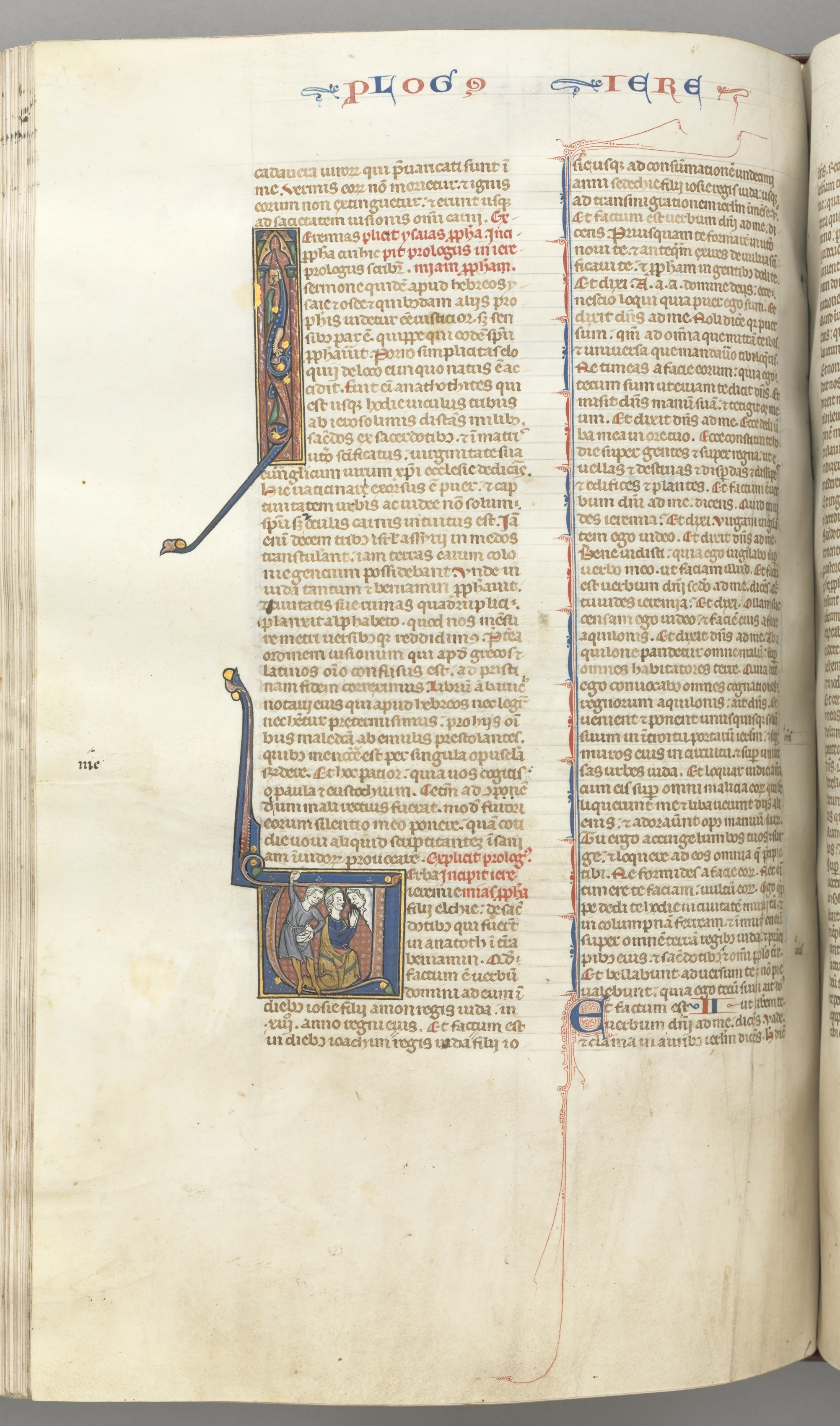 Fol. 292v, Jeremiah, historiated initial V, the stoning of Jeremiah