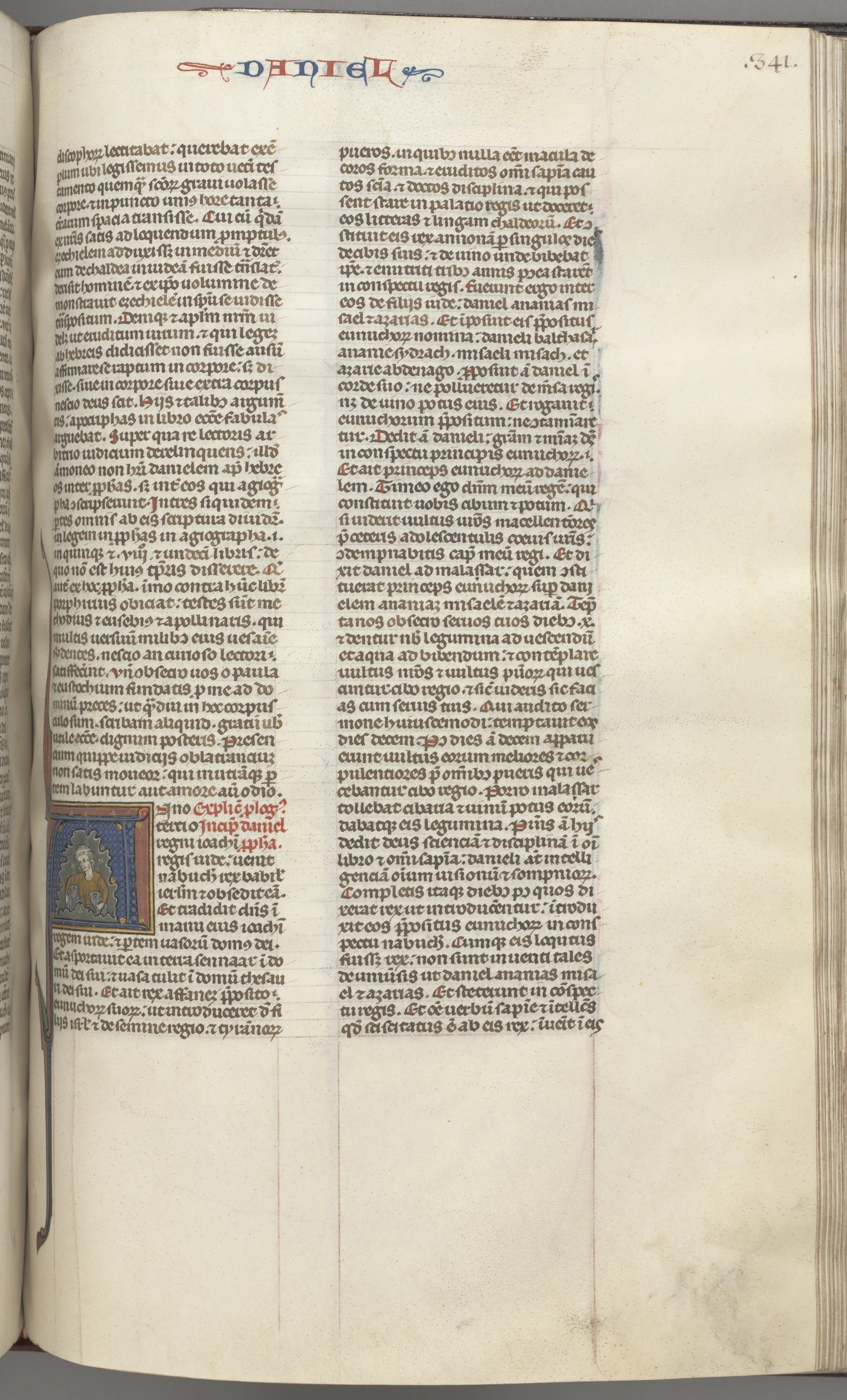 Fol. 341r, Daniel, historiated initial A, Daniel in the lions’ den