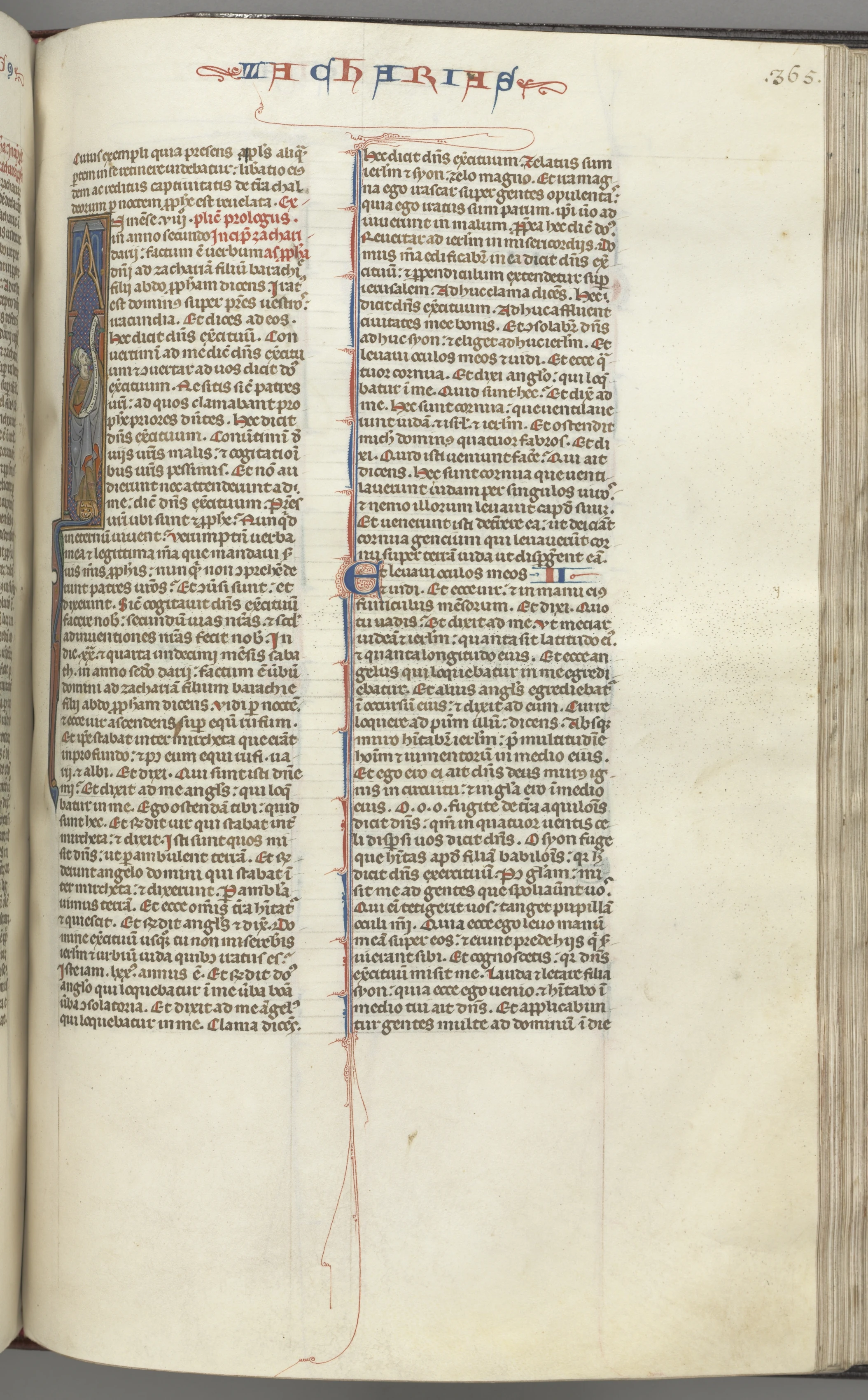 Fol. 365r, Zachariah, historiated initial I, Zachariah standing with a scroll