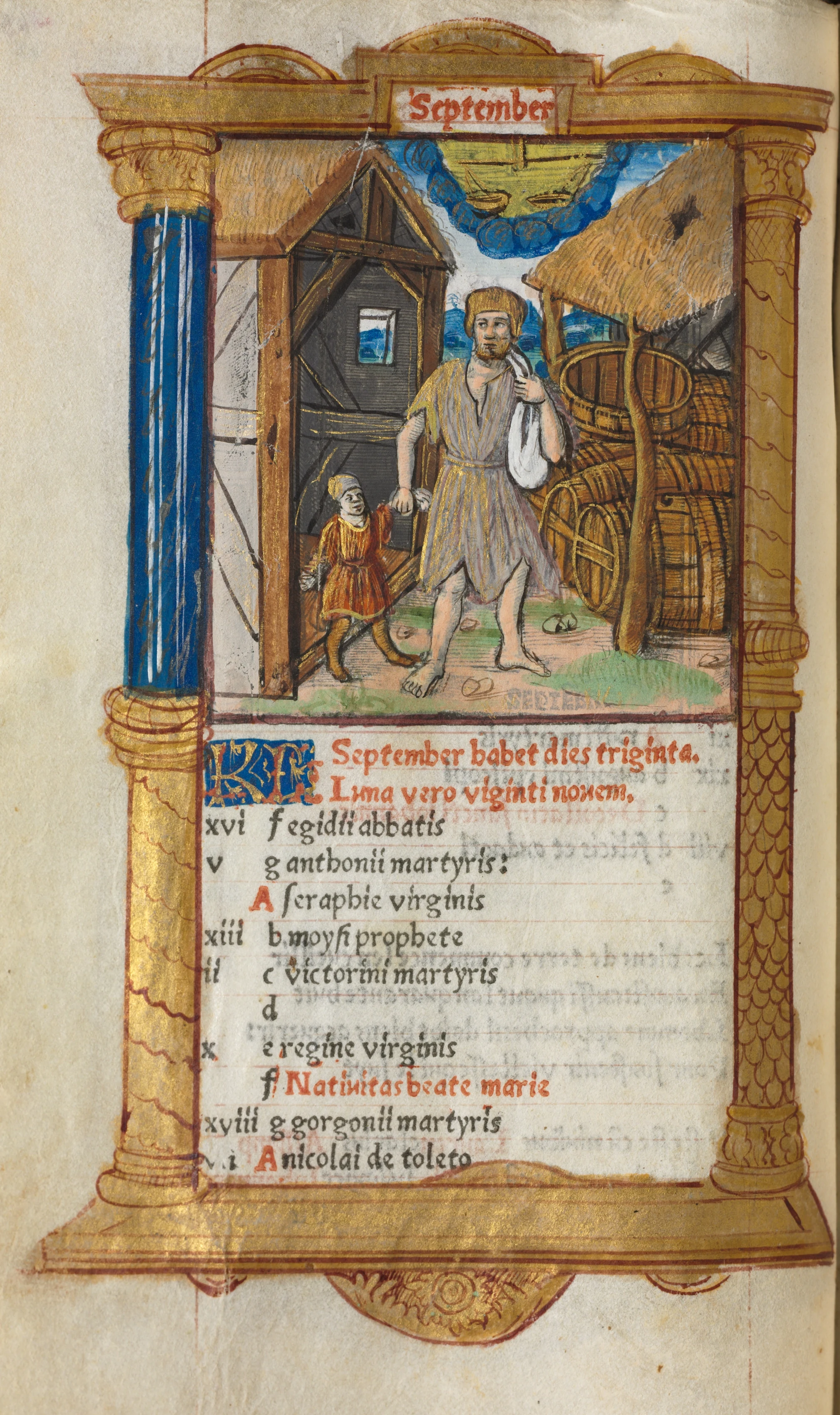 Printed Book of Hours (Use of Rome): fol. 10v, September calendar illustration